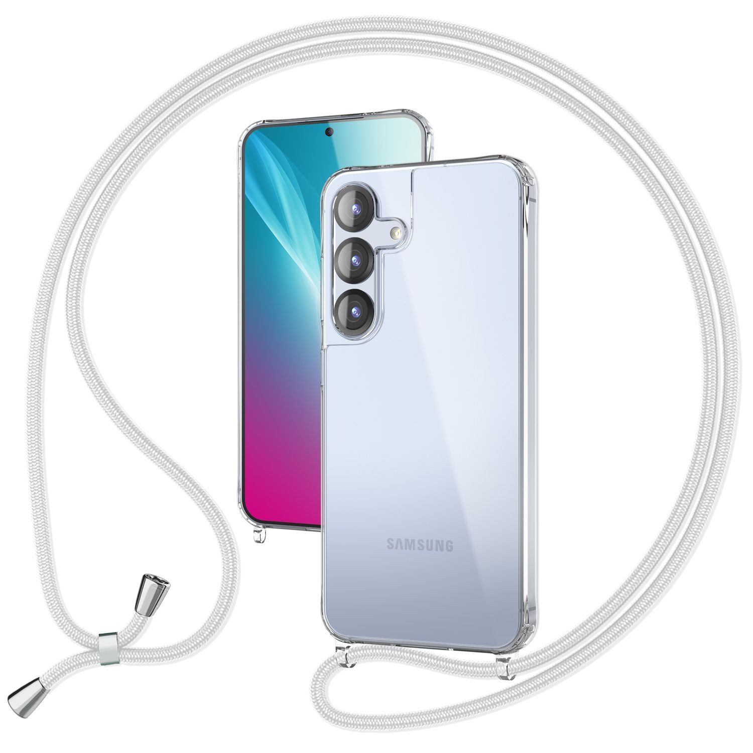 Nalia Smartphone-Hülle Samsung Galaxy S25 15,7 cm (6,2 Zoll), Hangit / Klare Umhängehülle / Verstellbares Handyband / 160cm Kette