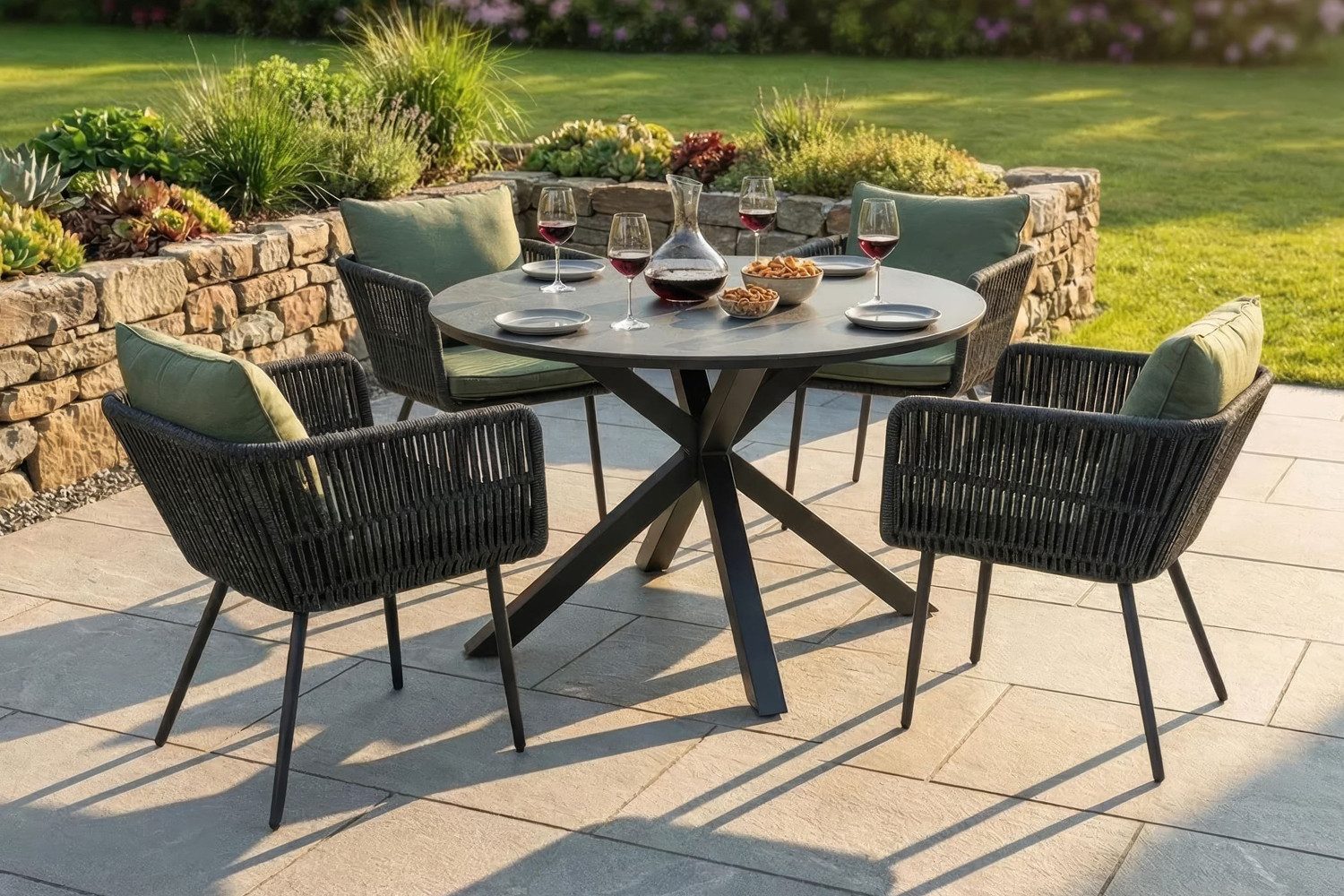 dasmöbelwerk Gartenstuhl Armlehnstuhl Luna Gartenstuhl mit Polster Balkonstuhl Rope Grün – Bild 5 von 5