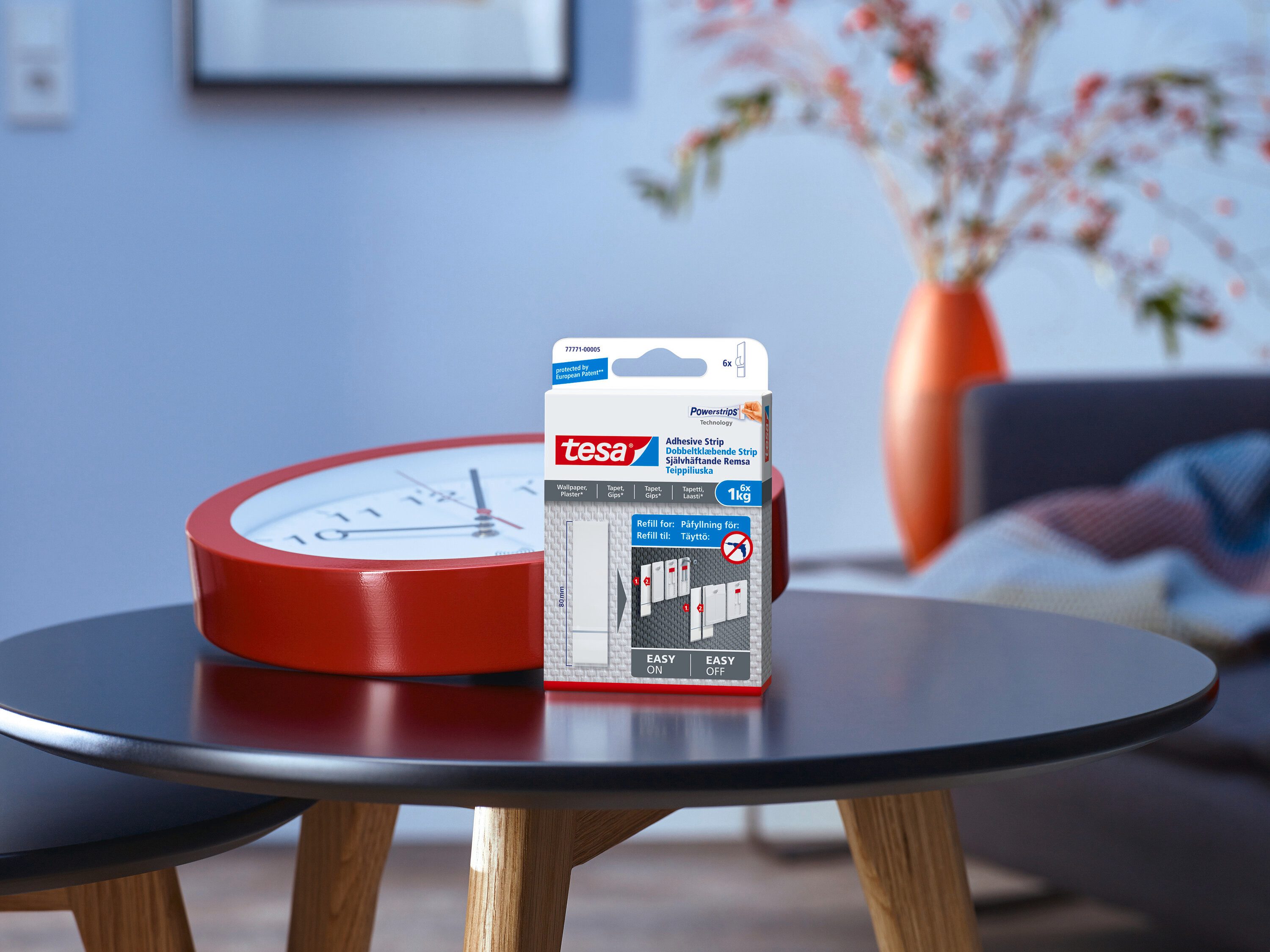 tesa Klebehaken Powerstrips Klebestreifen (Nachfüllpack für den Klebenagel), (Packung, 3-St., 18 Powerstrips doppelseitige Klebestreifen), Stripes für Tapete und Putz - 6er Pack - je max. 1 kg