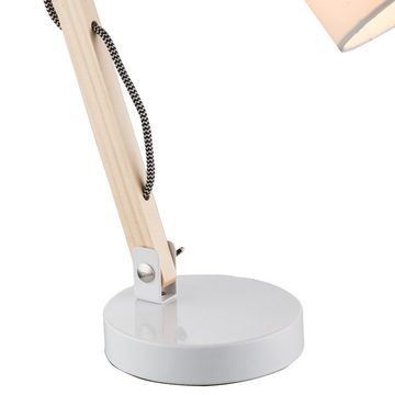 etc-shop Schreibtischlampe, Leuchtmittel nicht inklusive, Tischlampe Tischleuchte Leselampe Holz weiß natur Landhaus H 44cm