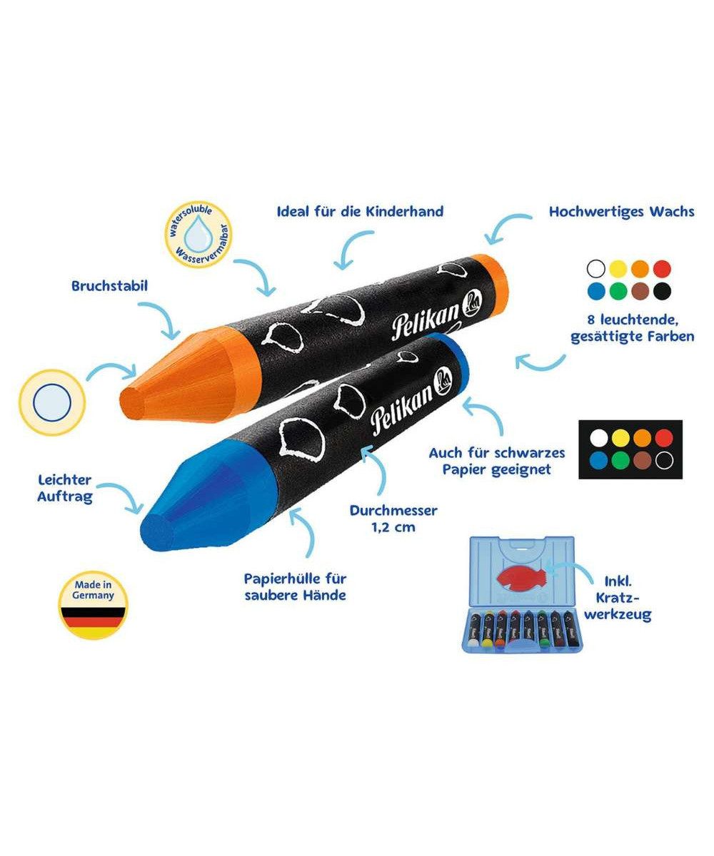 Pelikan Wachsmalstift Pelikan Wachsmalstifte (8er Set), (Packung, 8-tlg., Wachsmalstifte), inkl. Etui