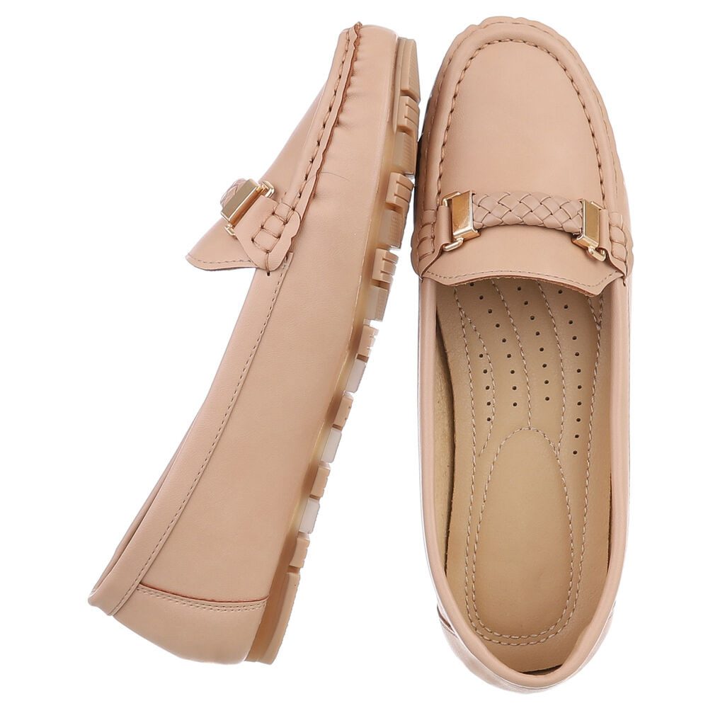 Ital-Design Eleganter Slipper – Bequeme Alltagsschuhe für Damen Slipper (89368812) Flach Mokassins in Hellbraun