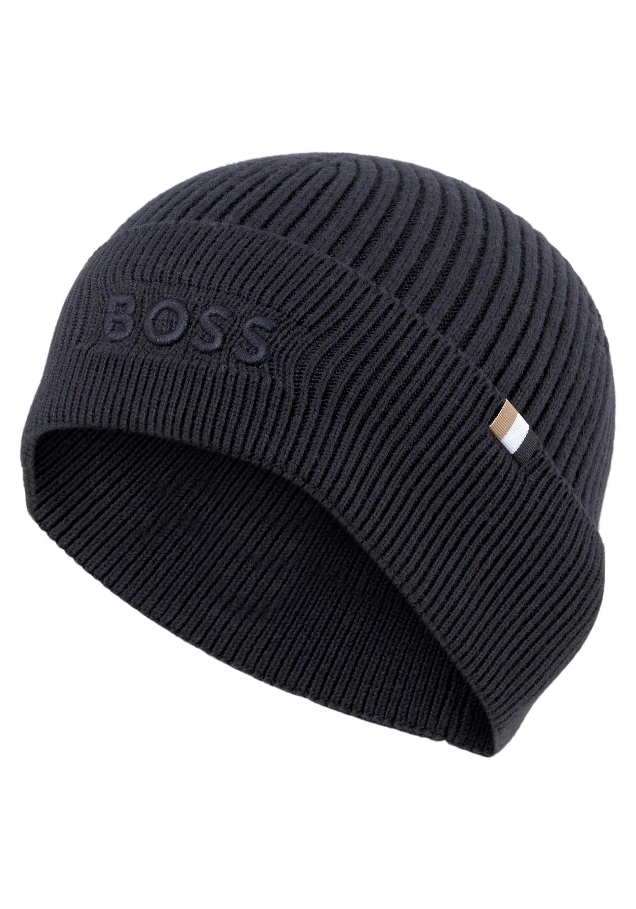 BOSS Strickmütze Magico_Hat BOSS Blue 404 Dark Logo-Stickerei mit