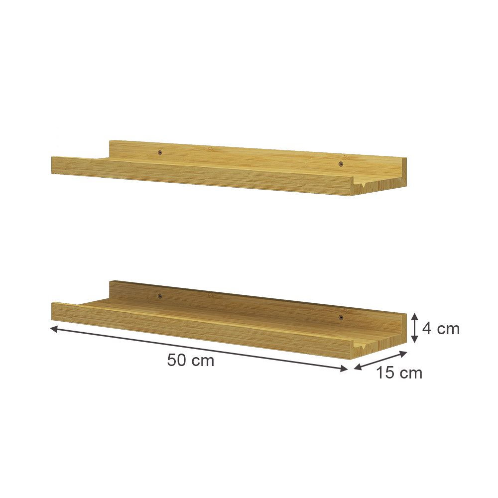 Vicco Bücherregal Linus, Naturholz, 50 x 4 cm 2er Set, 2-tlg.