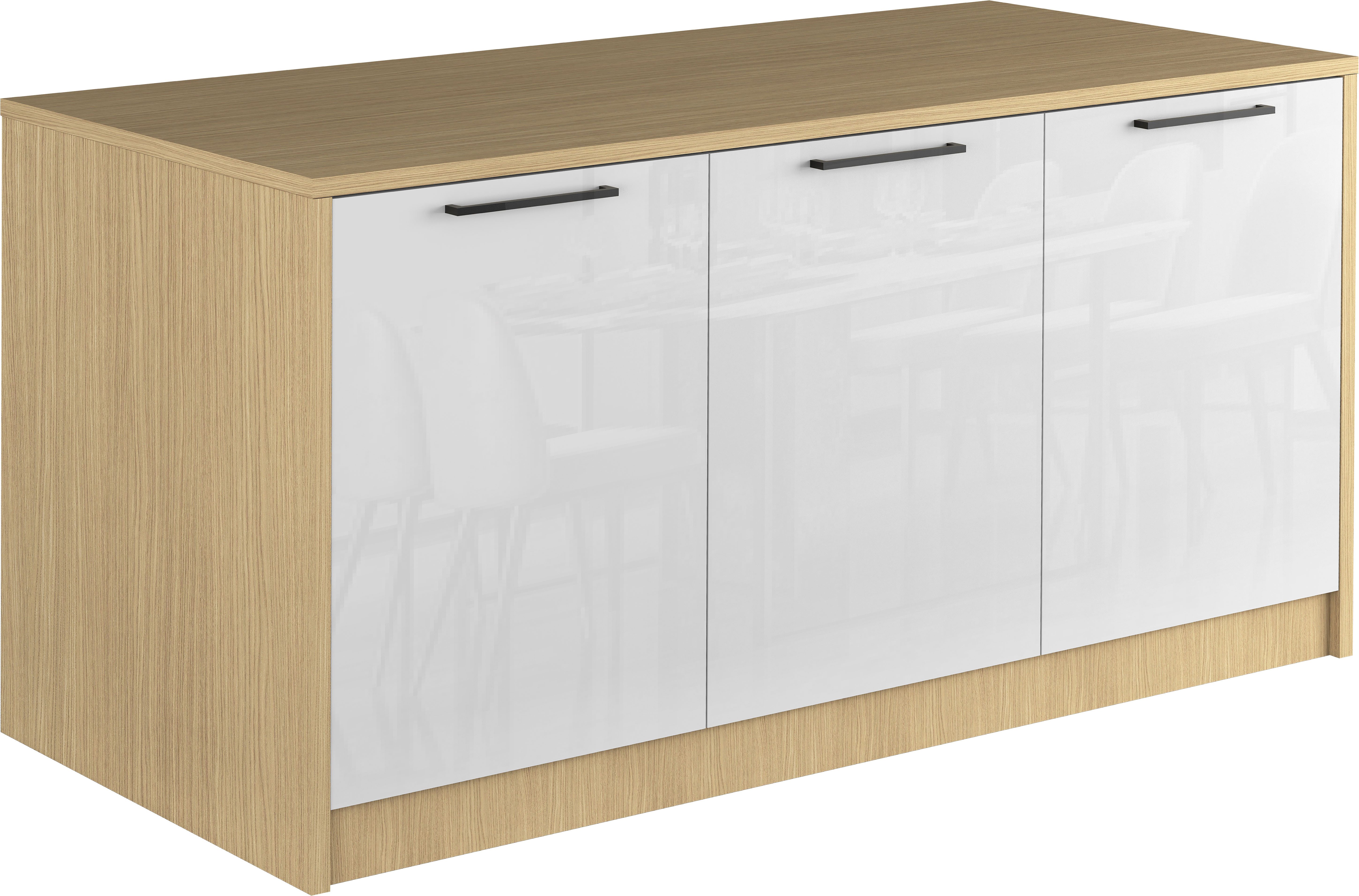 KOCHSTATION Kücheninsel KS-Luna, Breite 170 cm, 3 Türen, 6 Innenfächer, 3 Essplätze, gedämpfte Türen