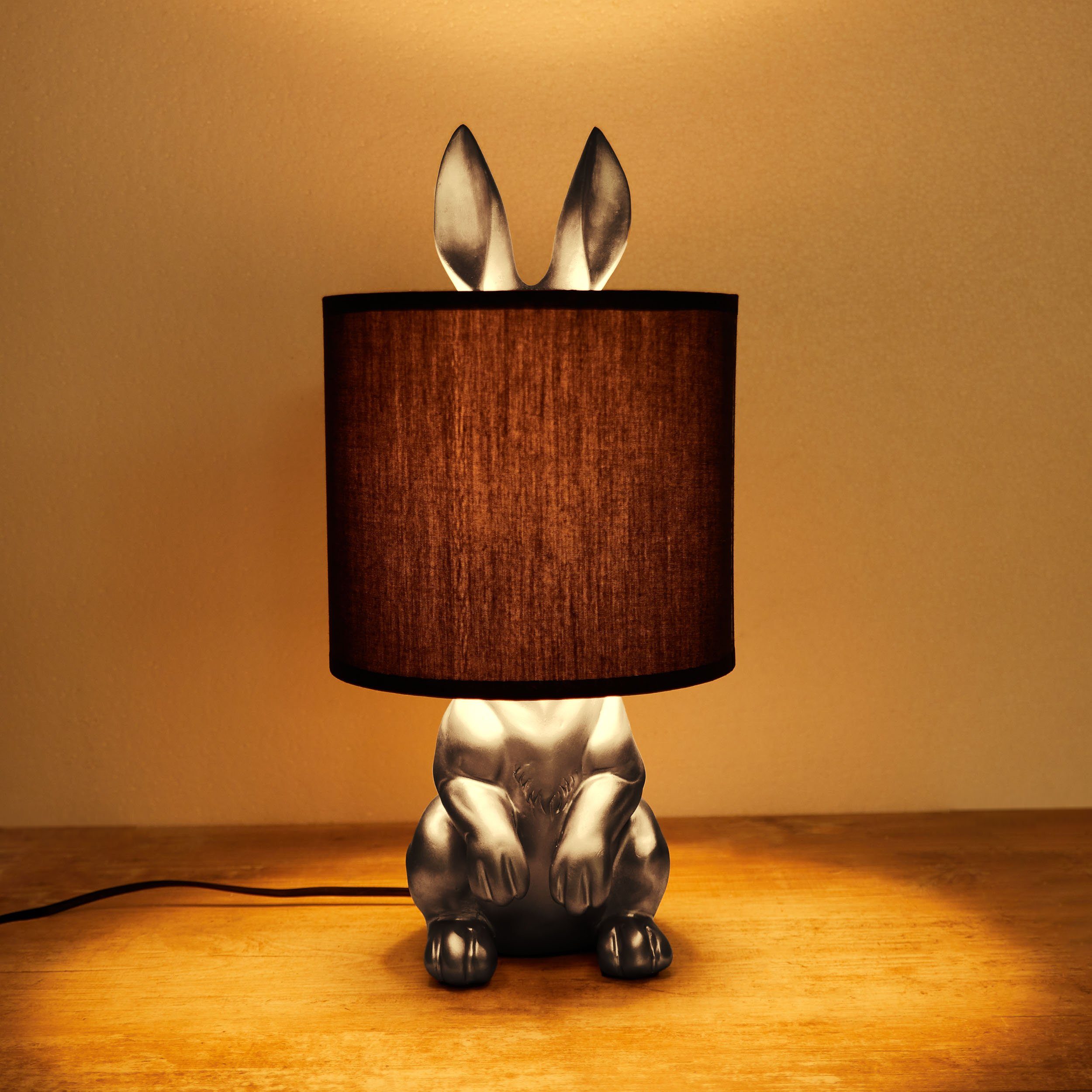 BRUBAKER Nachttischlampe Tischleuchte Hase Gold oder Silber - Tischlampe mit Lampenschirm, ohne Leuchtmittel, Motiv Lampe mit Keramikfuß, Höhe 42 cm