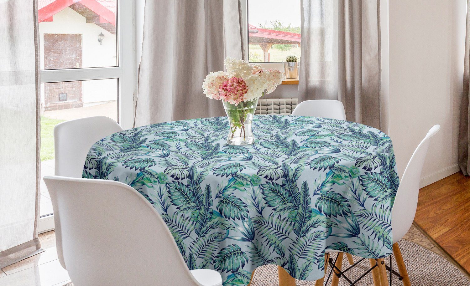 Abakuhaus Tischdecke Kreis Tischdecke Abdeckung für Esszimmer Küche Dekoration, Exotisch Chamäleon auf Tropic Blätter