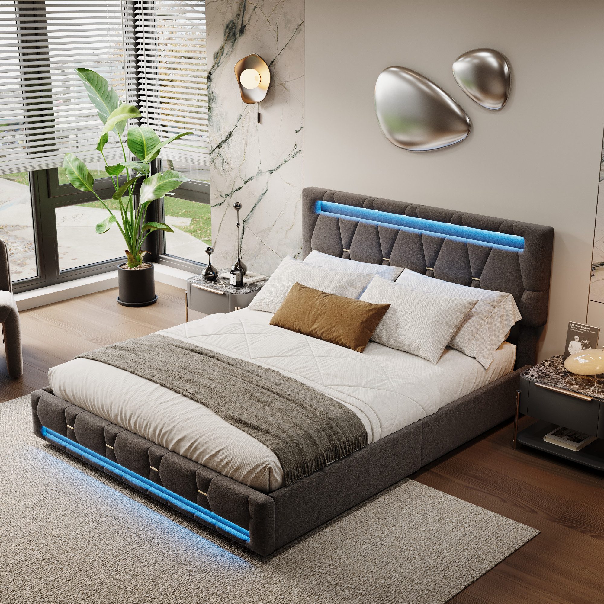 PXloue Polsterbett Stauraumbett mit Lattenrost und 4 Schubladen, LED-Beleuc günstig online kaufen