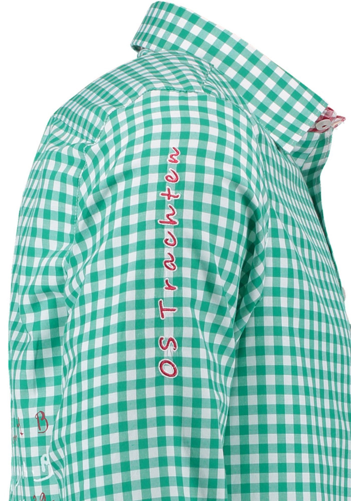 trachtengrün dem Ubegu Große OS-Trachten mit auf Trachtenhemd Rücken Stickerei Langarmhemd