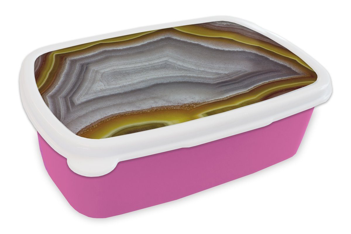 MuchoWow Lunchbox Nahaufnahme des Kerns eines Wasserachats, Kunststoff, (2-tlg), Brotbox für Erwachsene, Brotdose Kinder, Snackbox, Mädchen, Kunststoff rosa