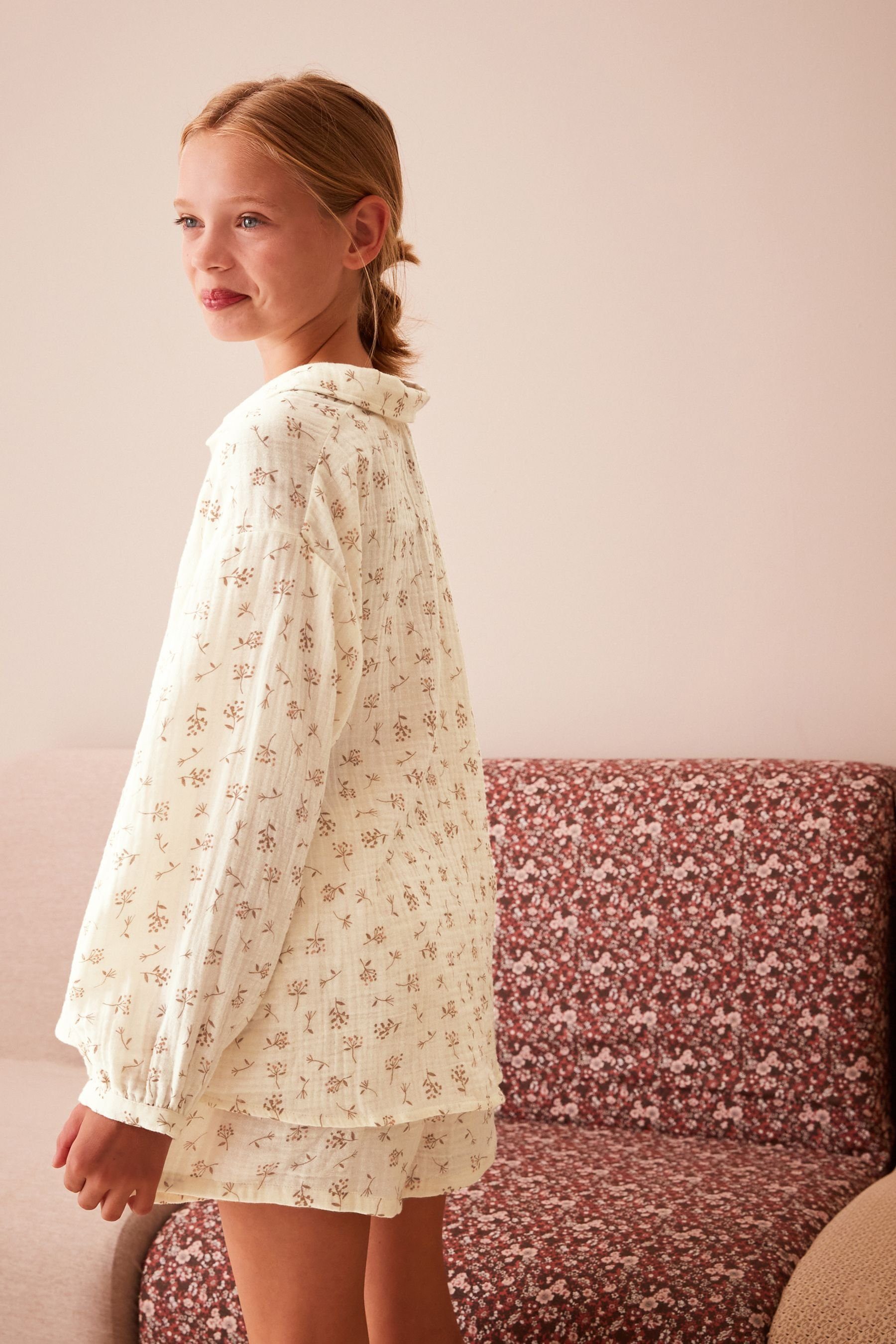 Print Pyjama Kurzer, durchgeknöpfter Next tlg) (2 Floral Pyjama Neutral