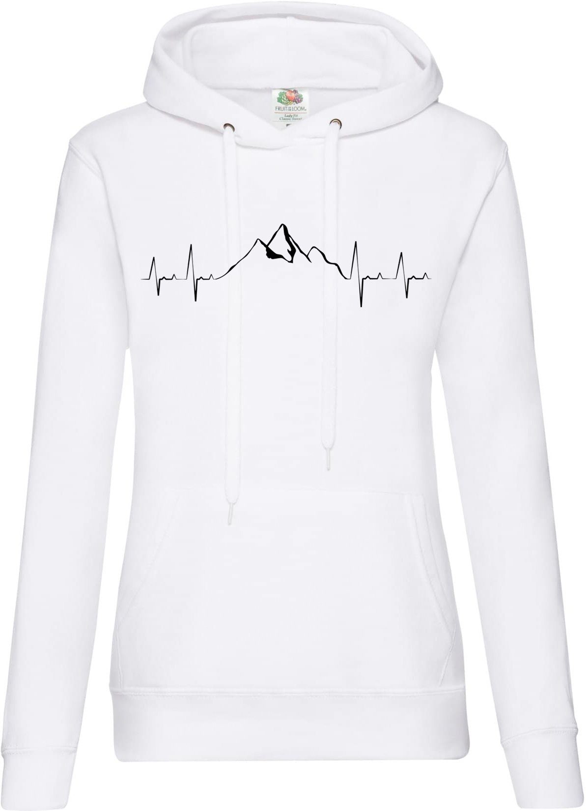 Youth Designz Kapuzenpullover Heartbeat Mountain Damen Hoodie Pullover mit Trendigem Wander Frontdruck Weiss