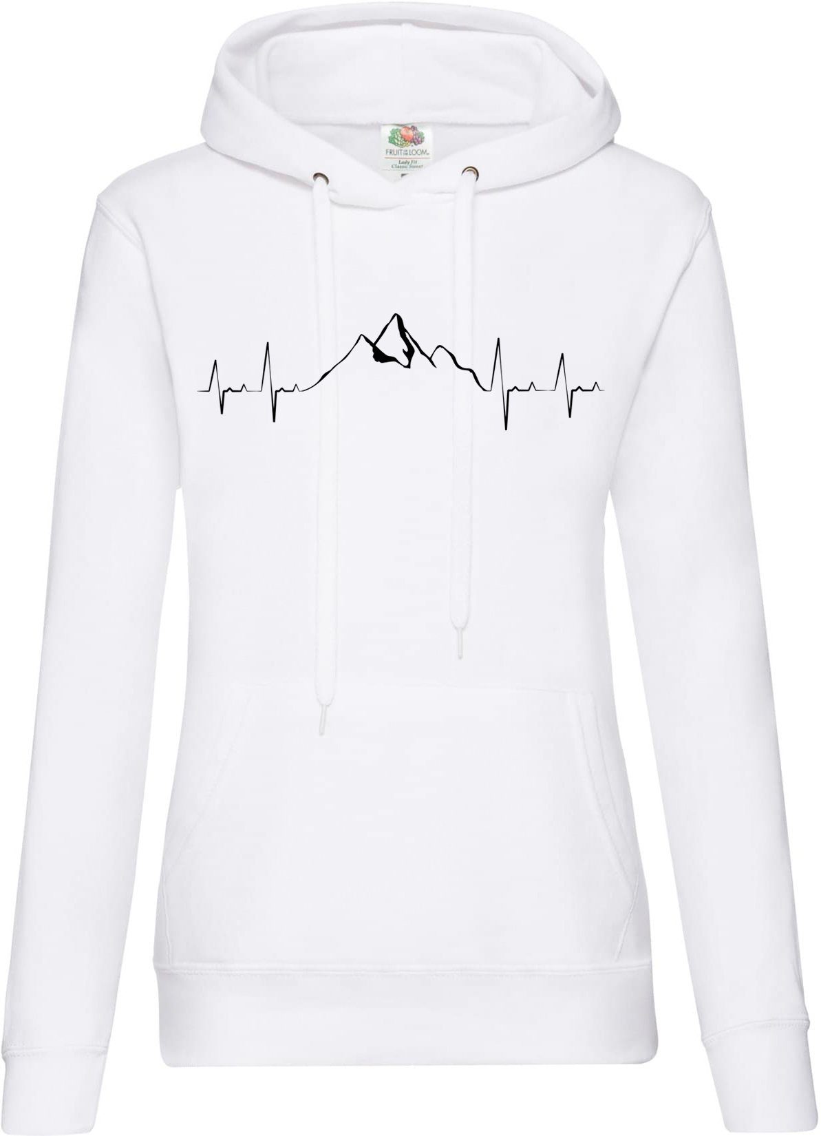 [Das Beste der Branche] Youth Designz Kapuzenpullover Heartbeat Mountain Damen Weiss Pullover Hoodie Frontdruck mit Wander Trendigem