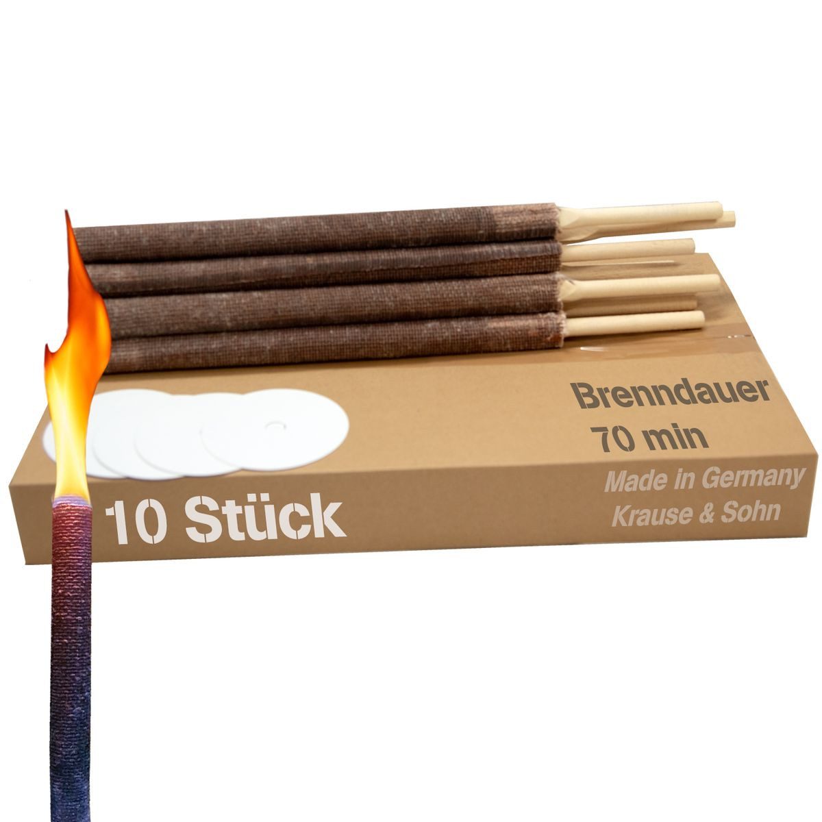Krause & Sohn Gartenfackel 10 Wachsfackeln mit 70 Minuten Brenndauer 40cm Brennkörper länge