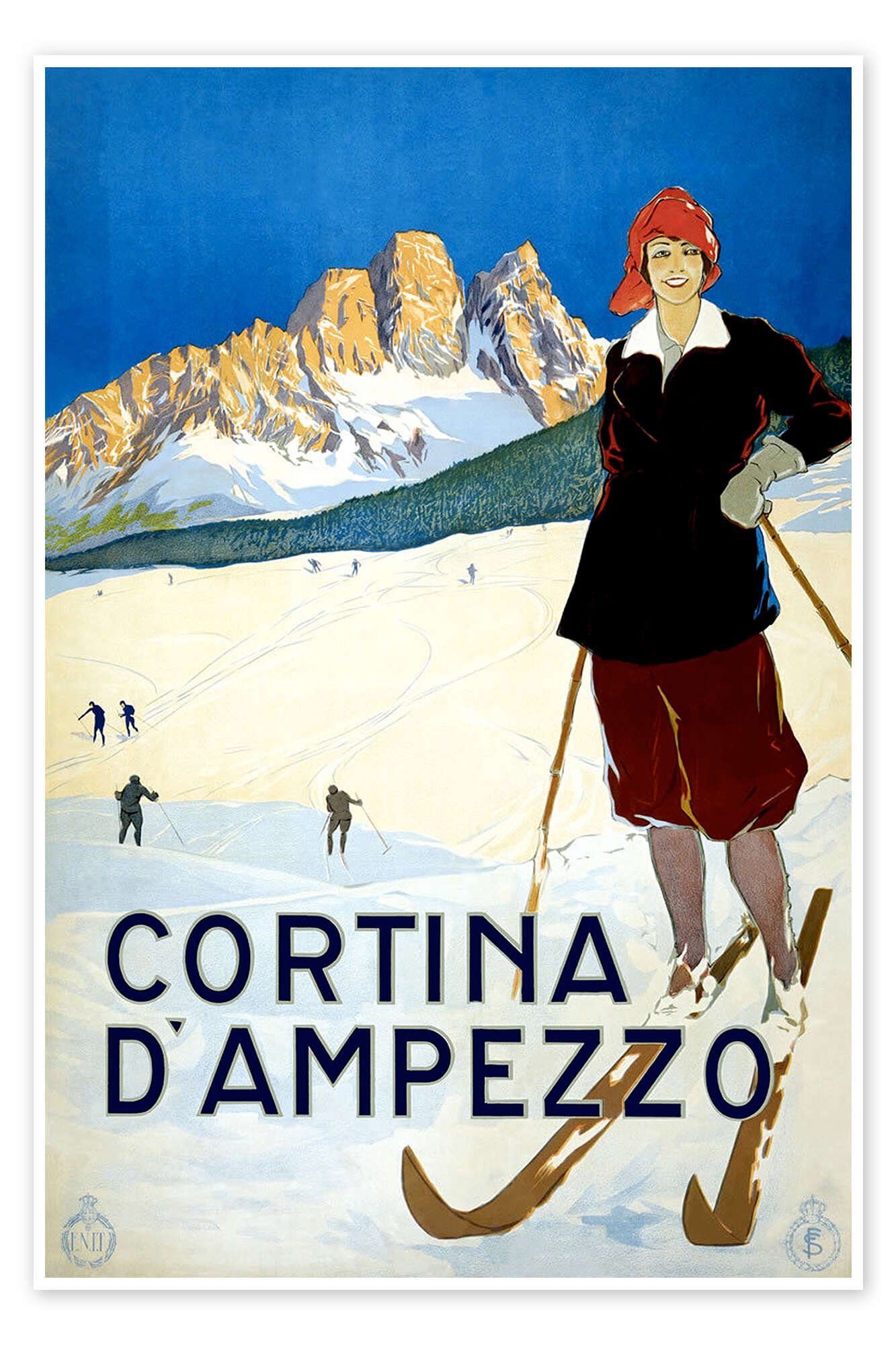 Posterlounge Poster Vintage Ski Collection, Cortina d'Ampezzo, Vintage Illustration
