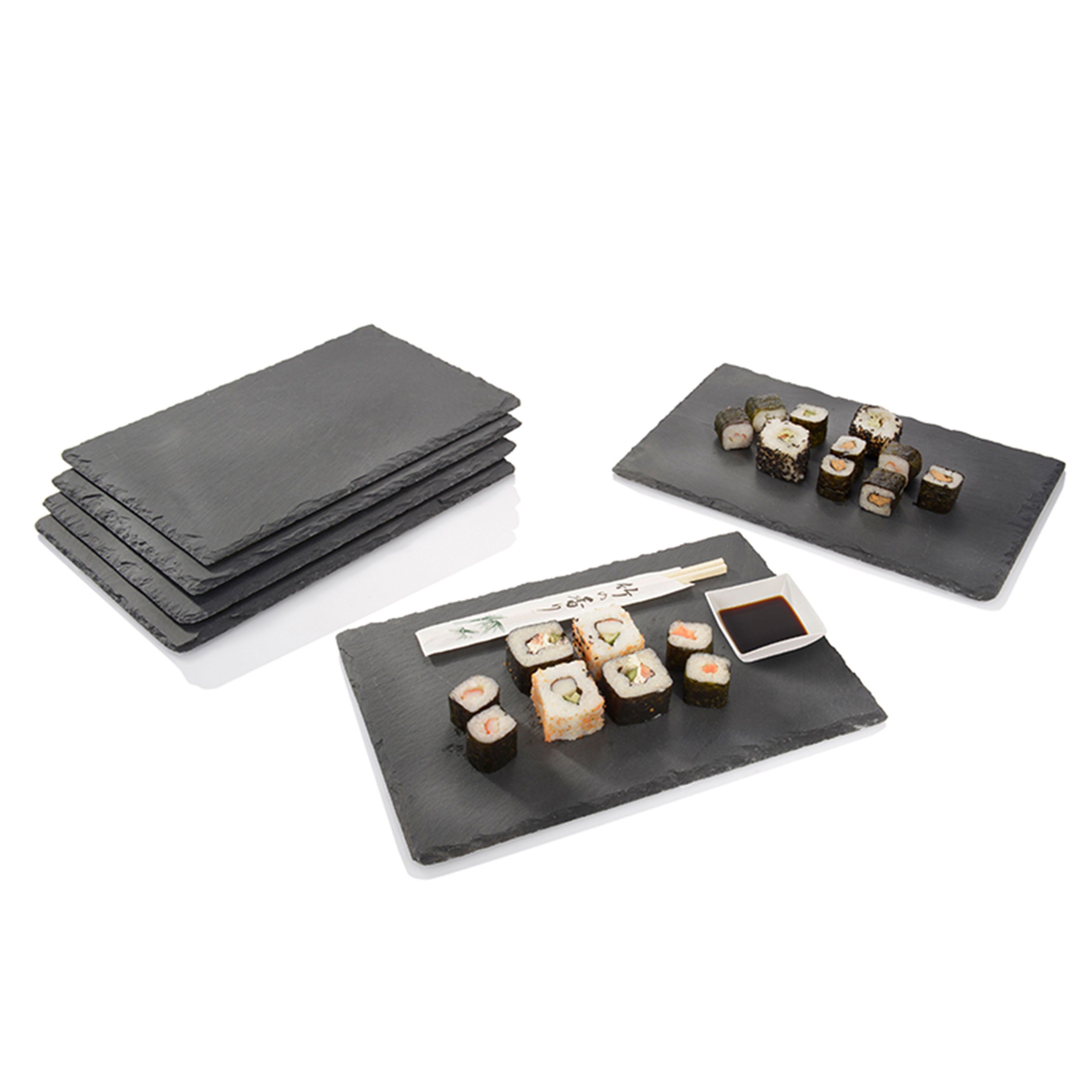 SÄNGER Servierplatte Schieferplatten Set, Schiefer, (Set, 6-tlg., Untersetzer), 20x30 cm, lasiert, erweiterbar