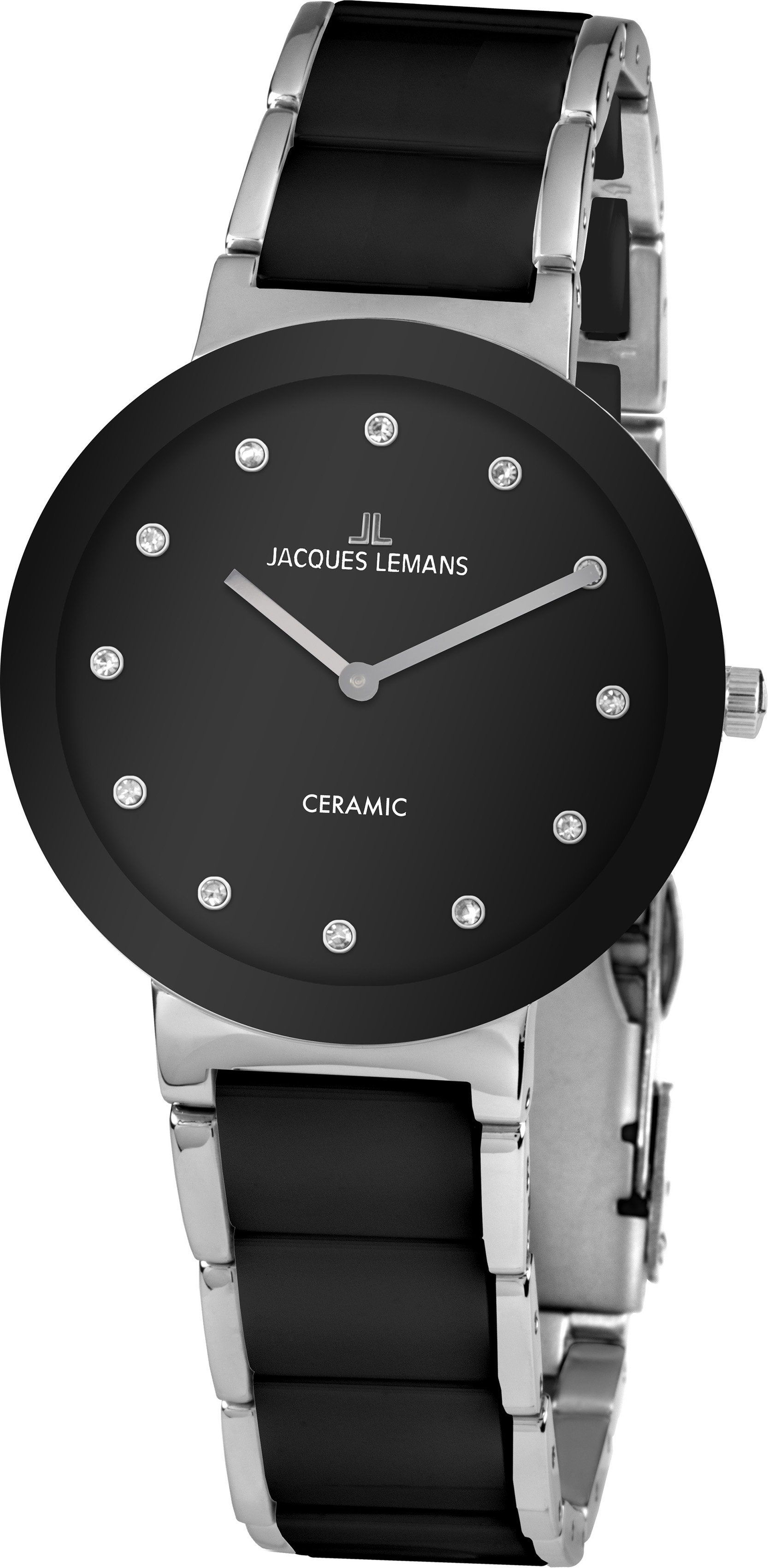Jacques Lemans Keramikuhr Monaco 42-7G, Quarzuhr, Armbanduhr, Damenuhr, gehärtetes Crystexglas, Steine