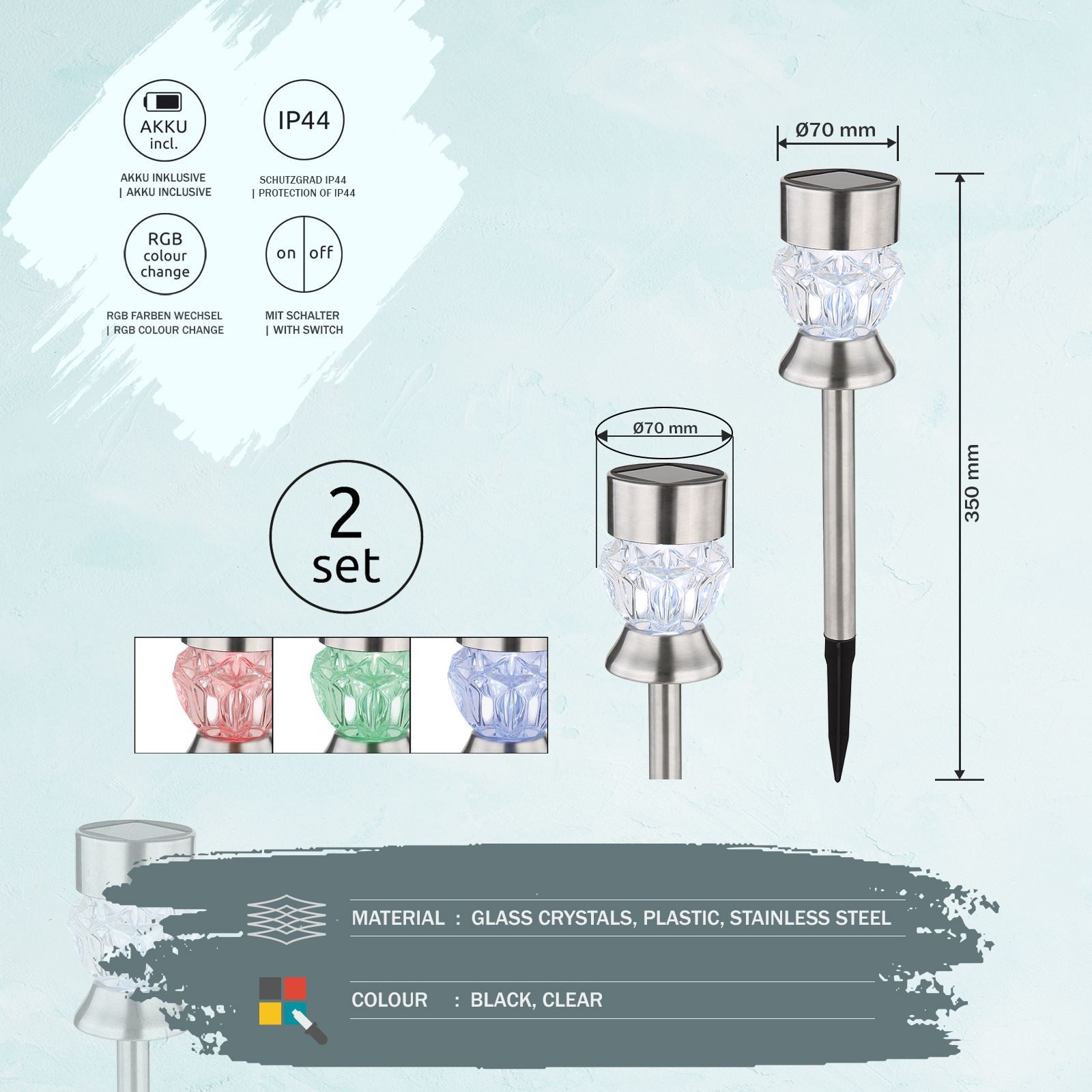 GLOBO LIGHTING LED Solarleuchte Solarleuchte Garten Solarlampe 2er Set Außenleuchte Solar
