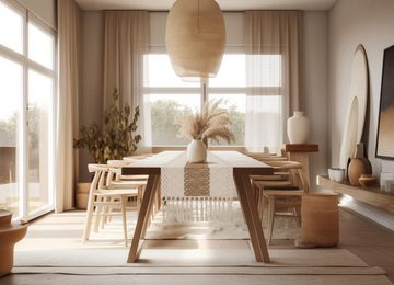 Silberstern Tischdecke Tischläufer im Boho-Stil für Zuhause, 183 cm, Tischläufer mit Quasten, Tischdecke mit Quasten, geeignet für Esszimmer und Wohnzimmer