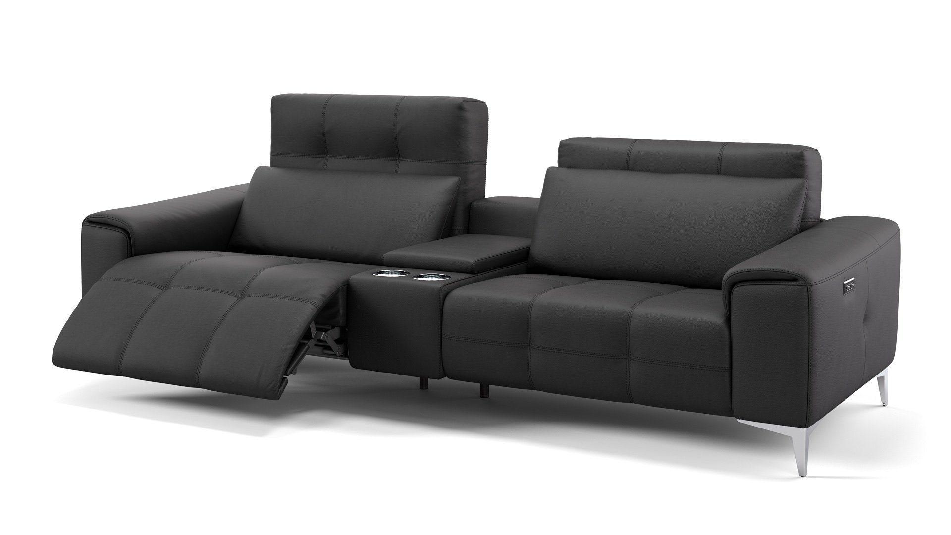 Sofanella Sofa Leder 2-Sitzer Kinosofa SALENTO in Schwarz XL: 252 x 100 cm