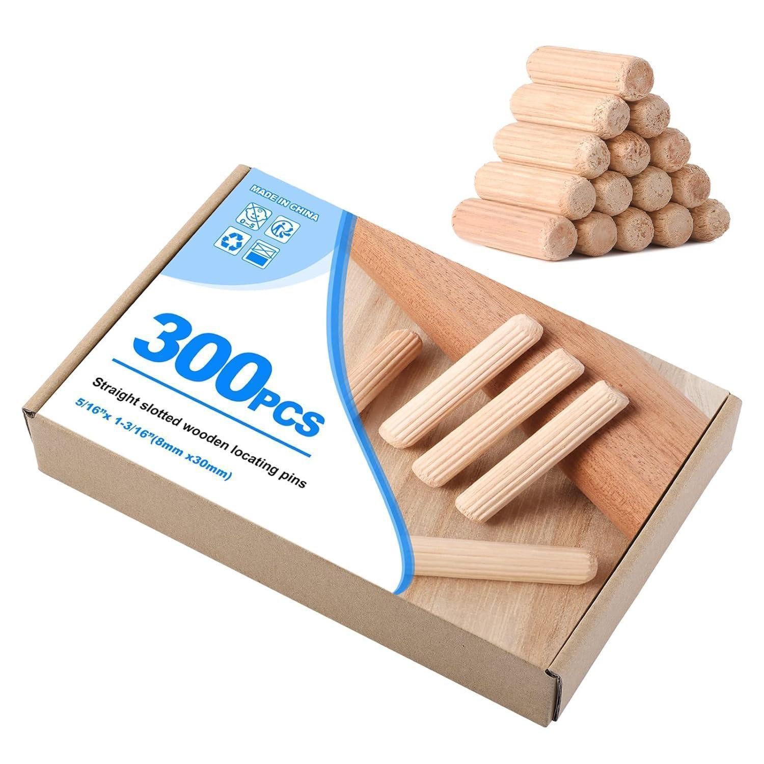 LuxusKollektion Dübel-Set Holzdübel Holzstifte Riffeldübel Buche Möbel Tischler 300 Stück 8x30mm