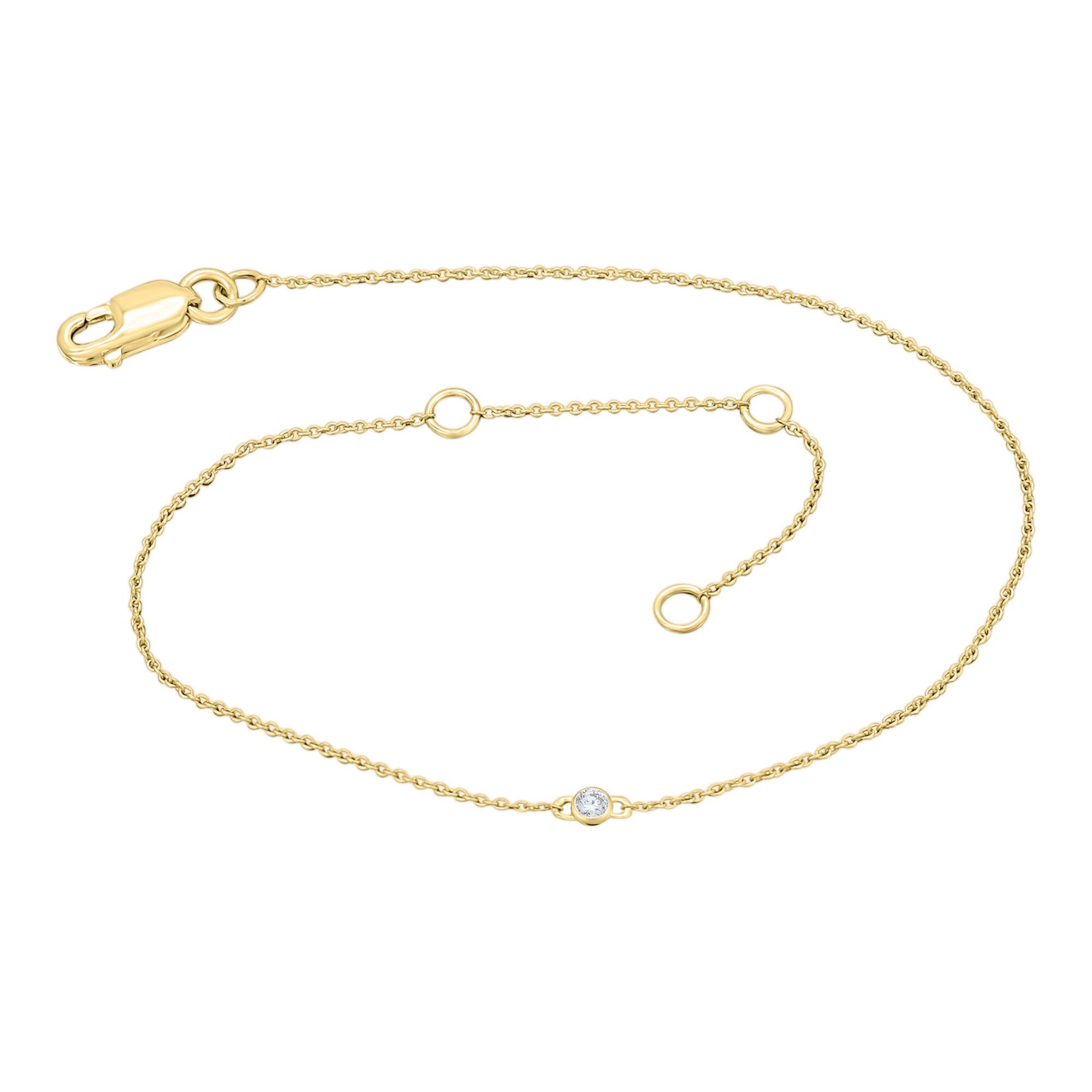 Damen Rundankerkette 0,04 Schmuck 19 Gold Goldarmband ct Armband 585 Diamant ONE Brillant Gelbgold cm Ø, ELEMENT aus