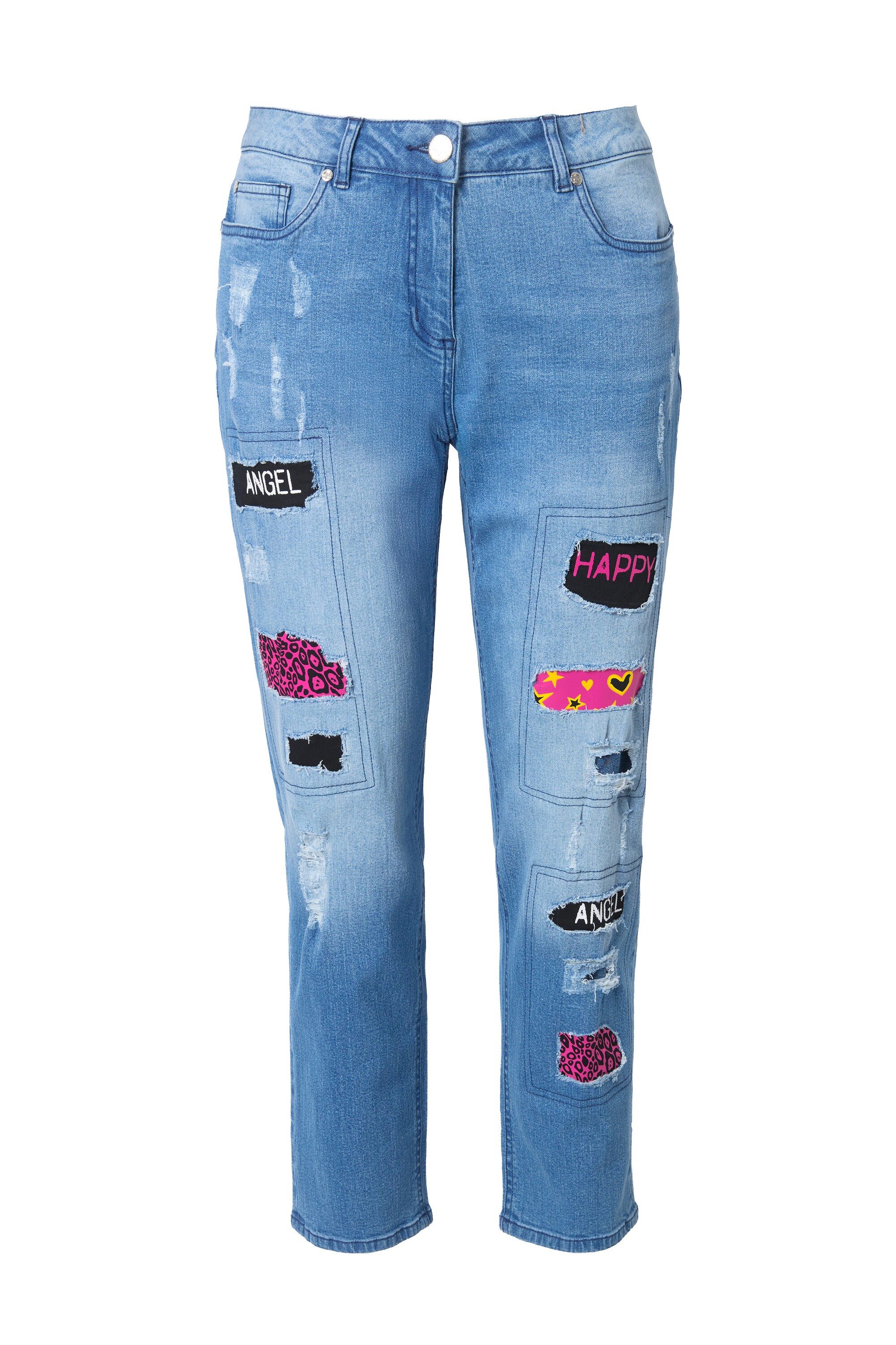 Regular-fit-Jeans Boyfriend-Jeans destroyed mit Prints 5-Pocket