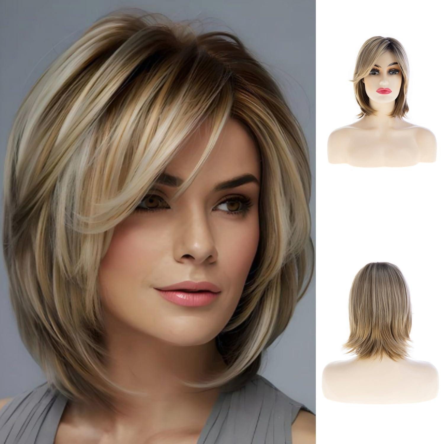 LuxusKollektion Kunsthaarperücke Perücke kurz synthetisch hitzebeständig braun blond Frauen BlondBraun