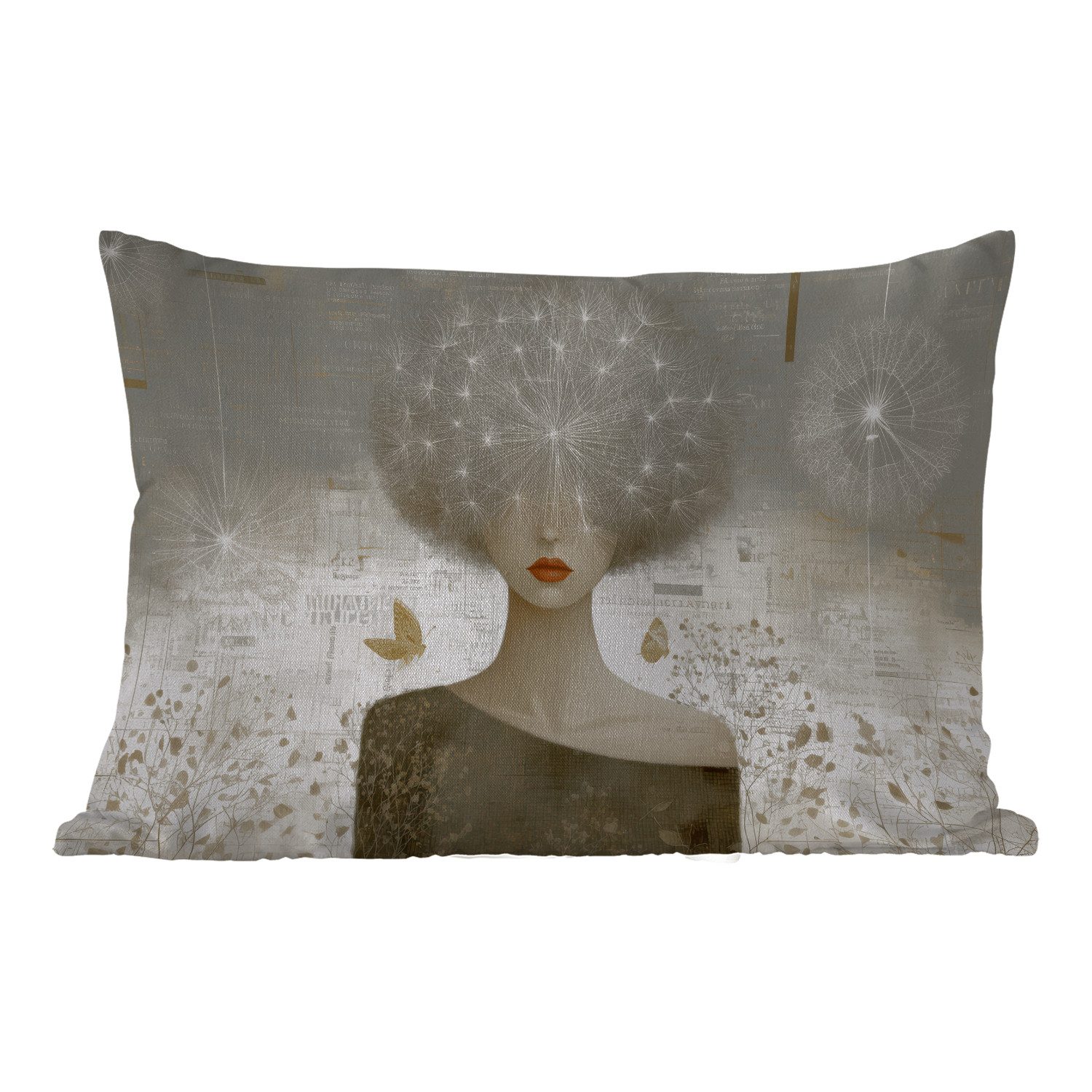 MuchoWow Dekokissen Fluff - Frau - Beige, Outdoor-Dekorationskissen, Kissen, Kissenbezug, 60x40 cm