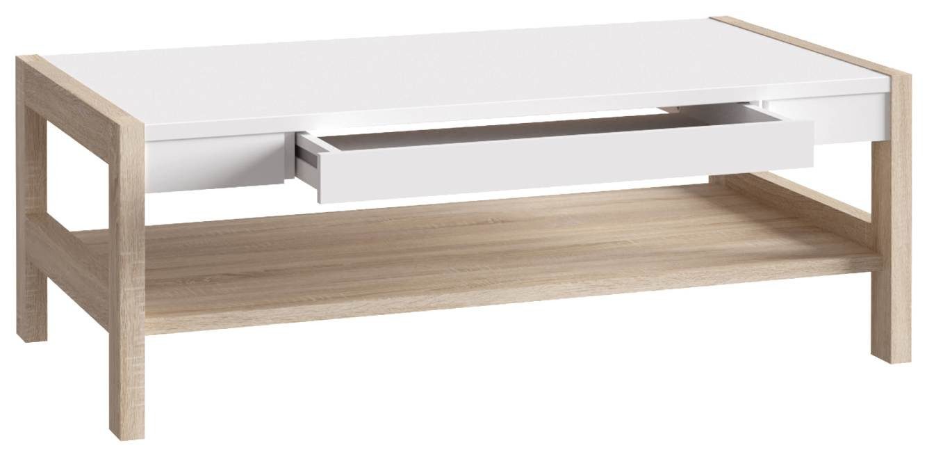 FORTE Couchtisch Couchtisch HOYVIK mit Schublade Optik Sonoma Eiche und Weiß, von Forte (1x Couchtisch)