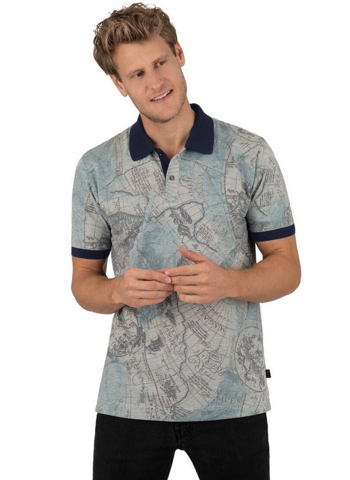 Poloshirt TRIGEMA modischem mit Allover-Print Poloshirt Trigema