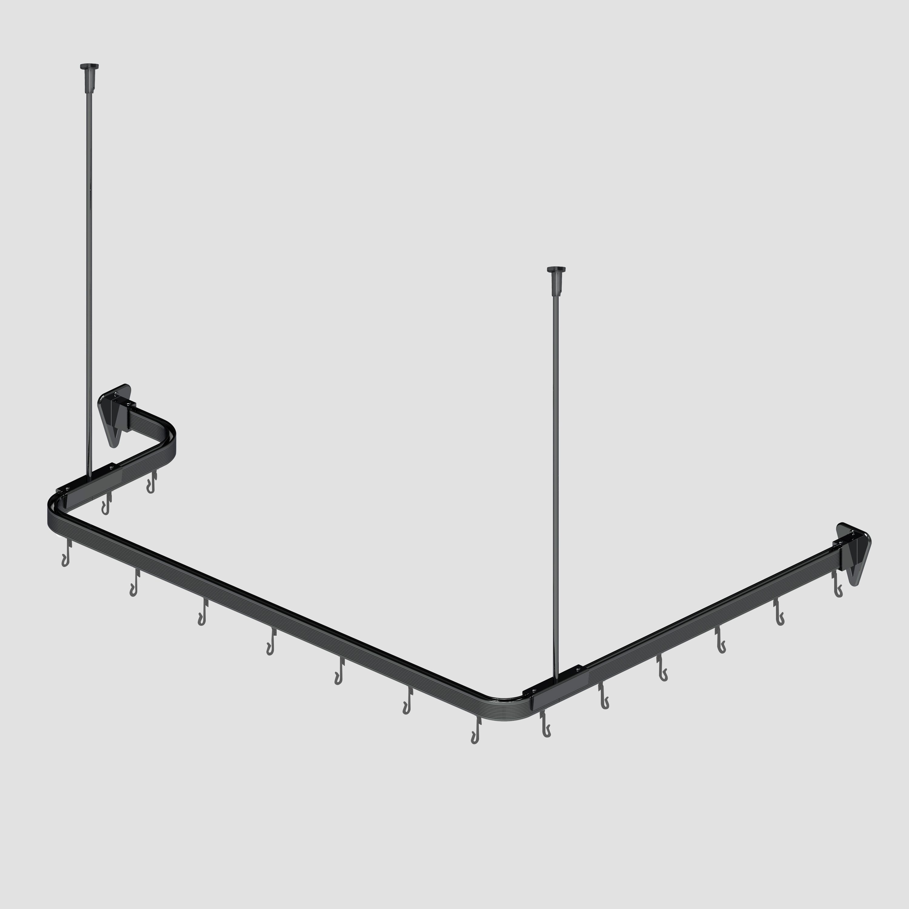 Euroshowers GmbH Duschvorhangstange Flexibel Schwarz 300 cm, 1-läufig, Wand, Decke, Schrauben, Aluminium, Kann von Hand gebogen werden