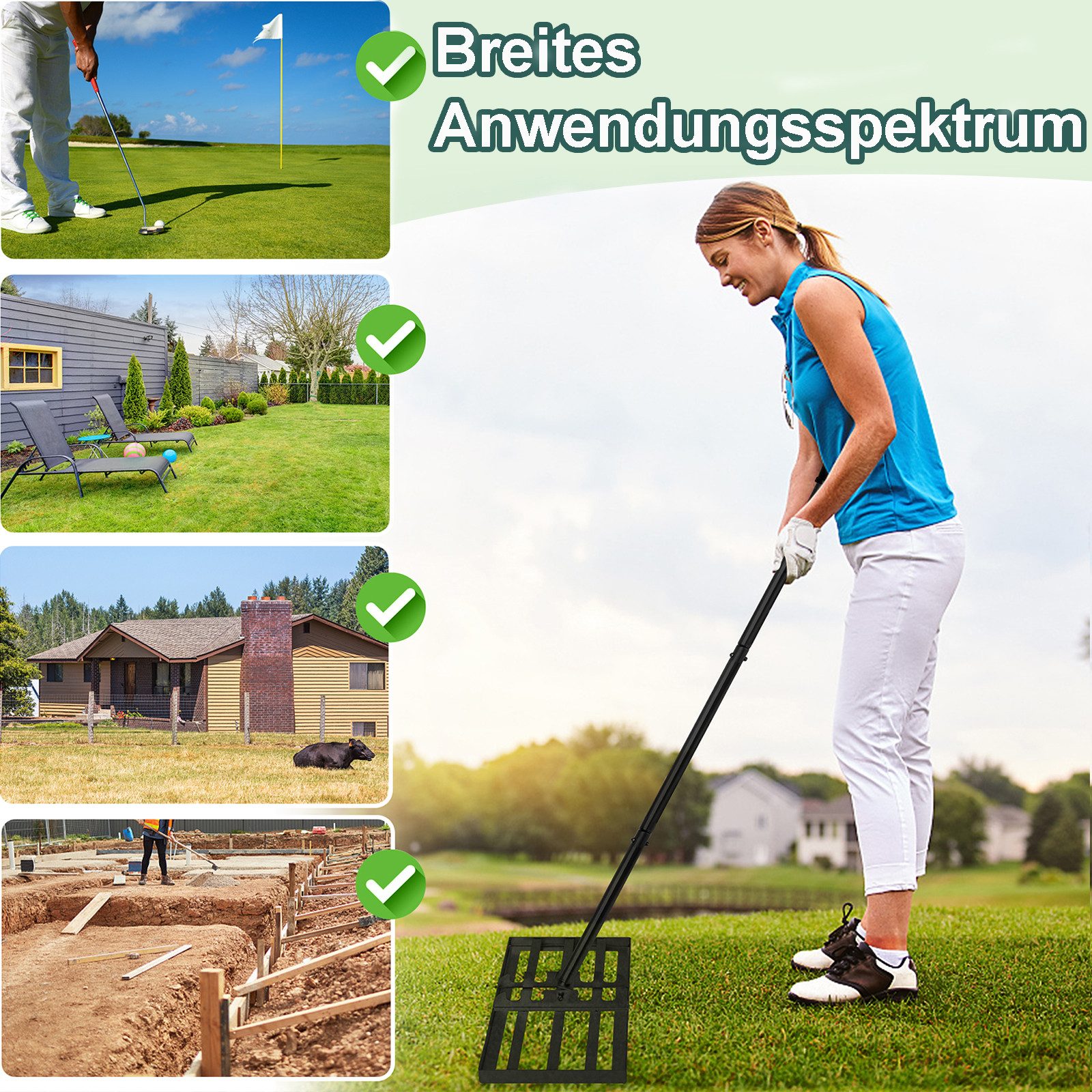 FIVMEN Rasenlüfter Rakel Rasen Nivellierrechen Profi Golf Profi mit Einstellbare, (zum Sanden Abziehen Levelingrake für Golfplatz, Garten) – Bild 5 von 5