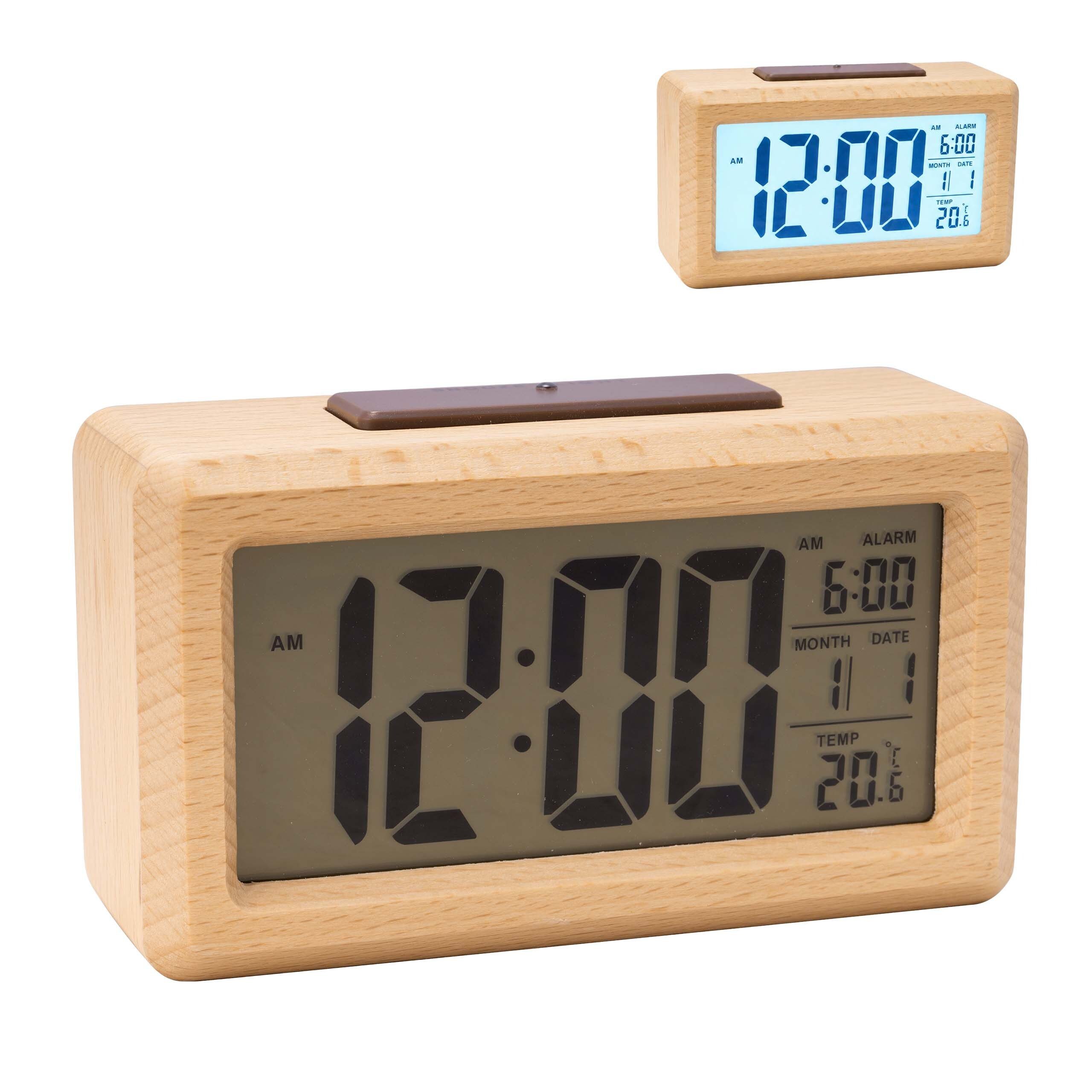 relaxdays Quarzwecker Digitaler Wecker aus Holz