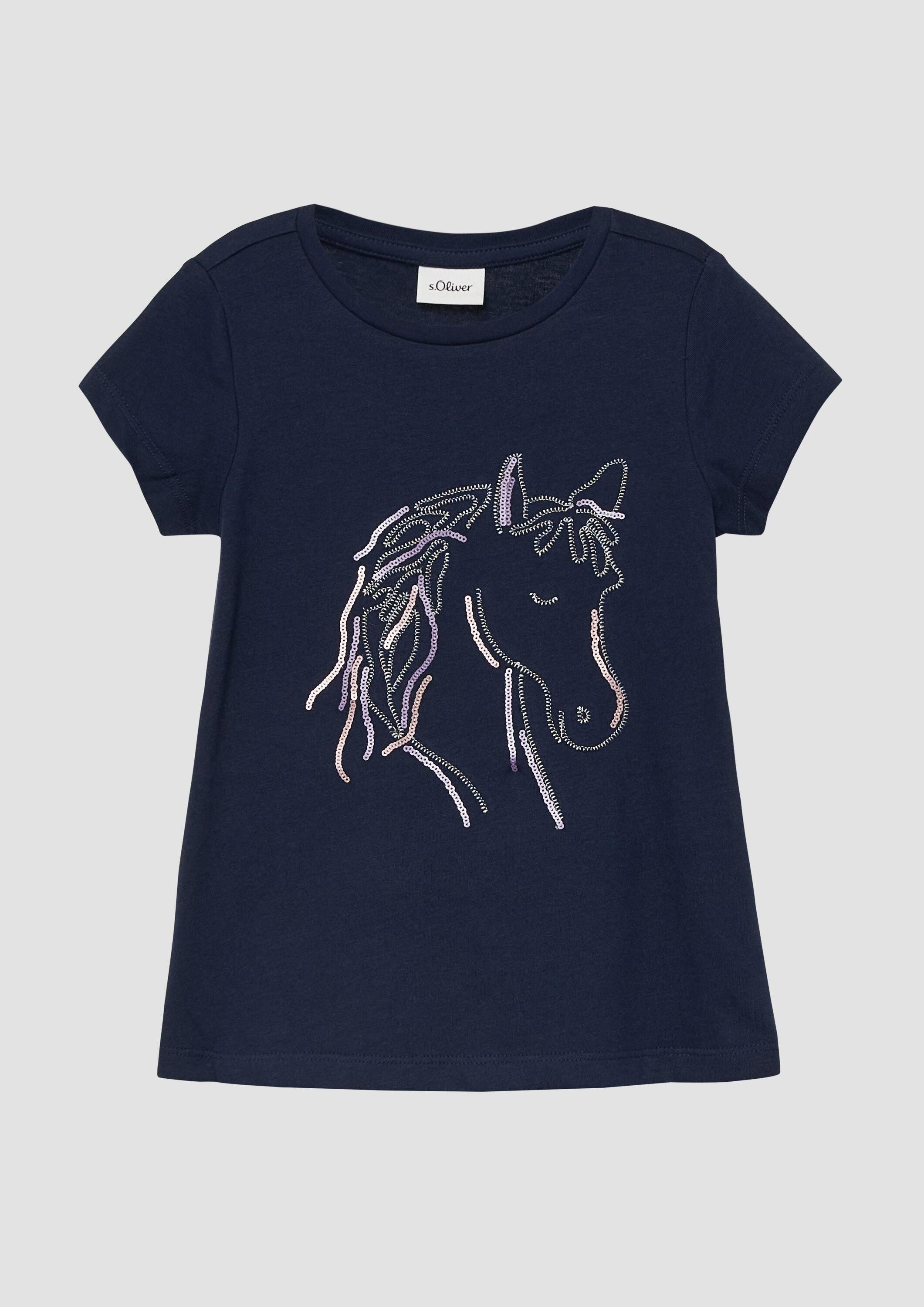s.Oliver Kurzarmshirt T-Shirt T-Shirt mit Pailletten und Stickerei