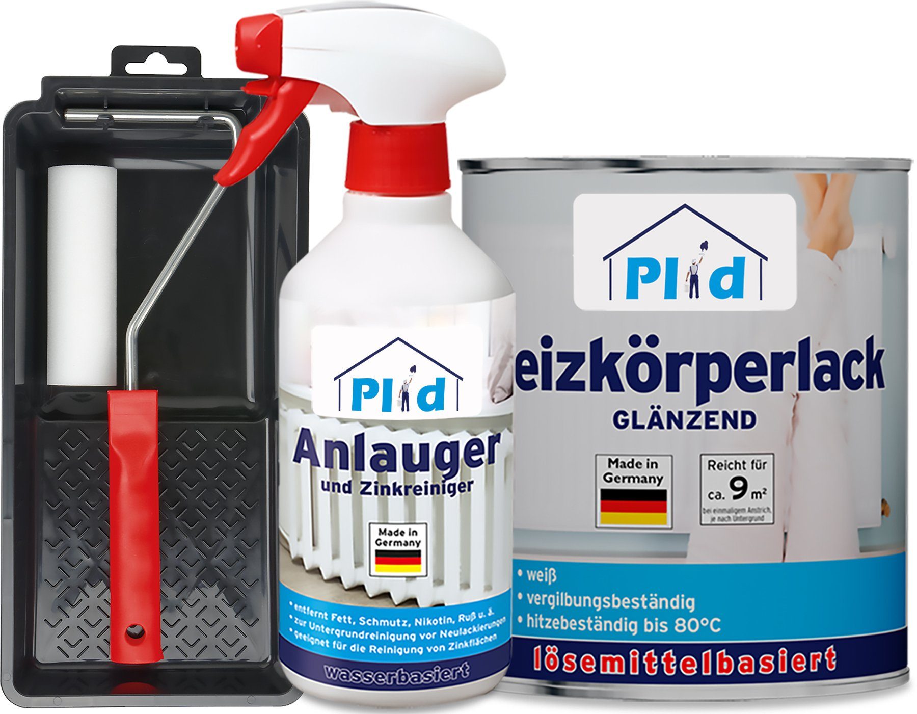 plid Heizkörperlack Premium LH Thermolack verarbeitungsfertig Schnelltrocknend, Glänzend weiß Set, Heizkörperlack