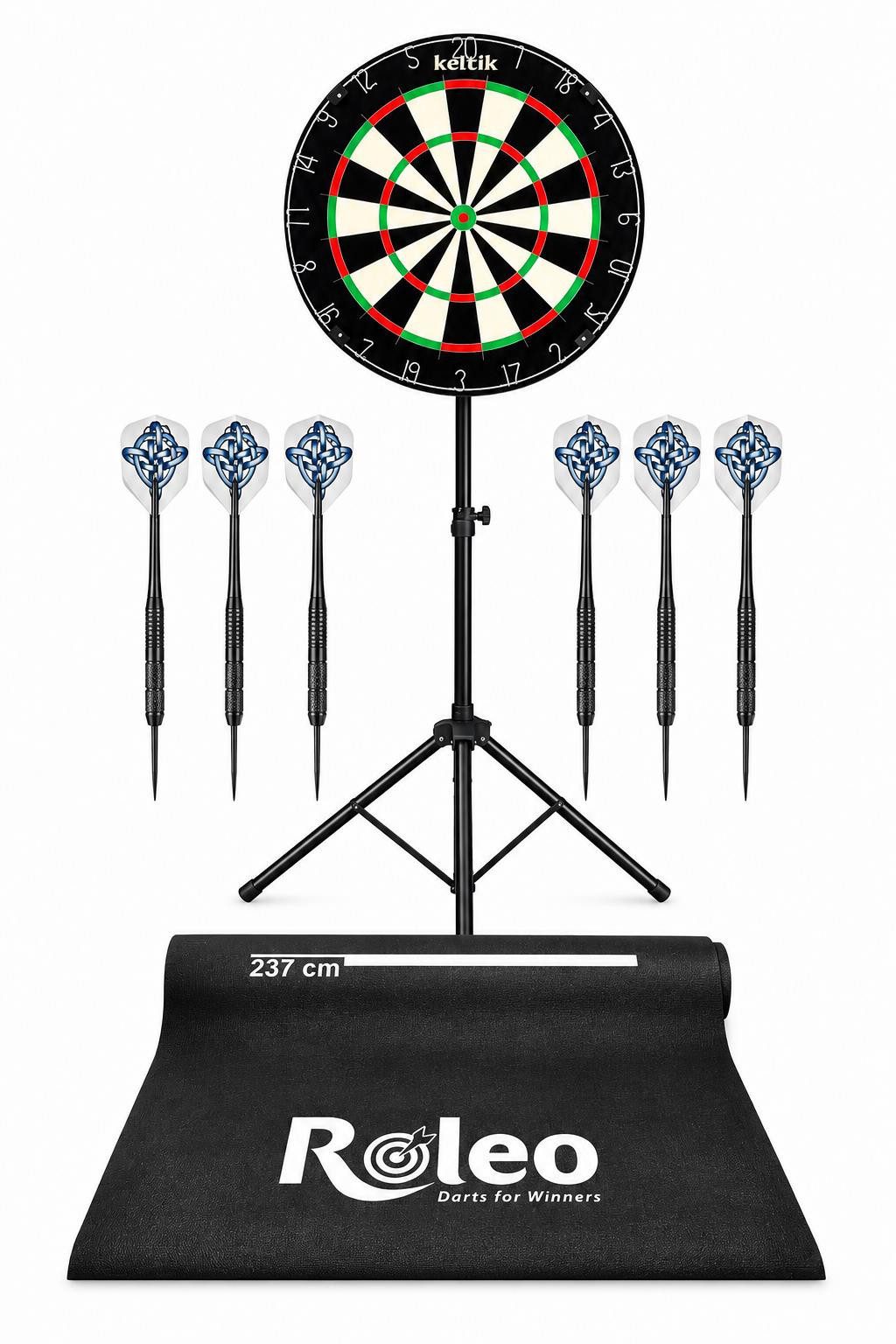 Keltik Dartscheibe Keltik Steeldart Komplettset mit Board, Ständer, Matte & Pfeilen, (1-tlg)