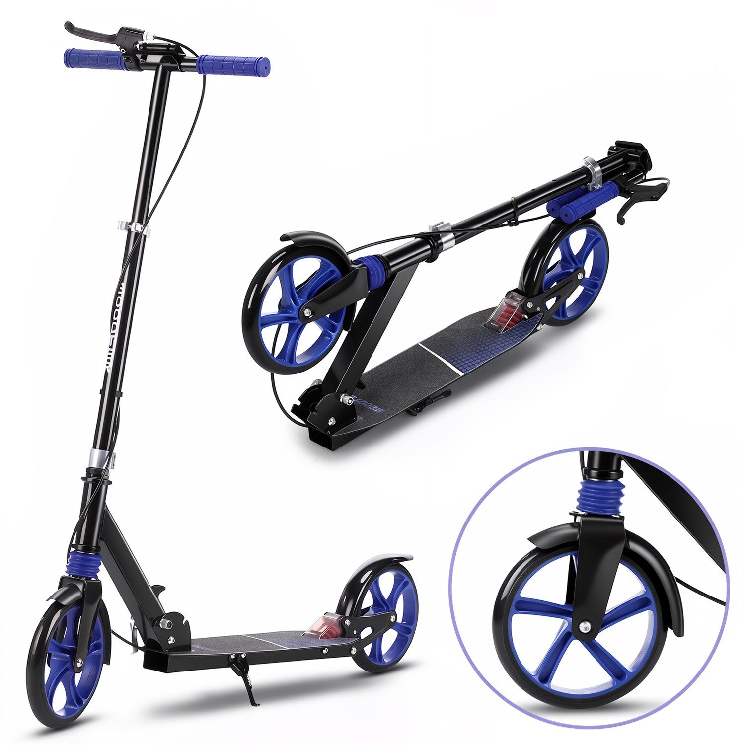 oyajia Cityroller 200 Tretroller - Höhenverstellbar & zusammenklappbar, Roller mit Anti-Rutsch-Trittfläche & Doppel-Federung