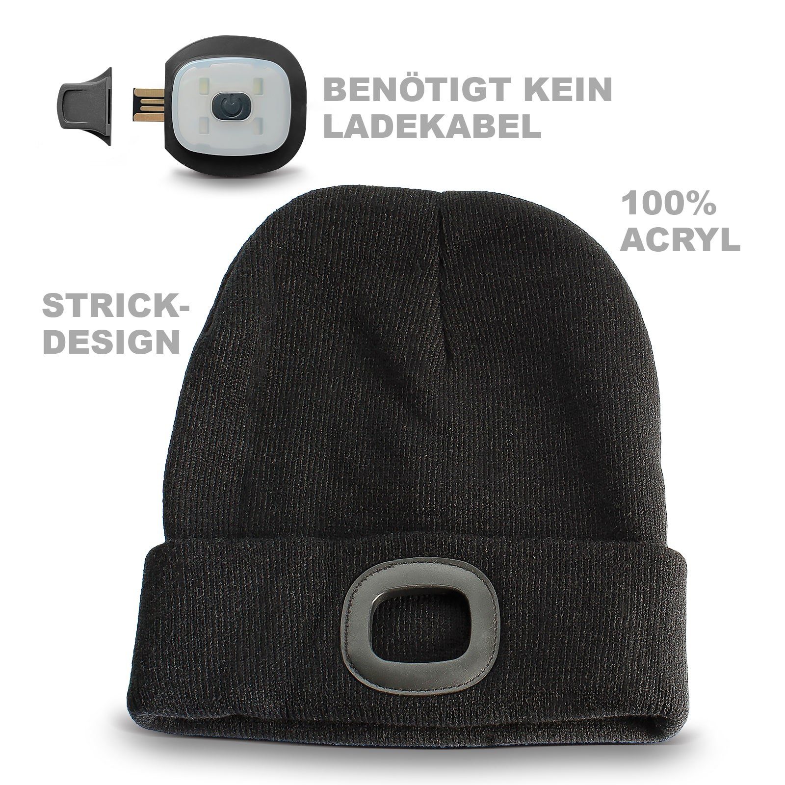 EAXUS Strickmütze LED Beanie Mütze (1-St) Herren, - Schwarz Damen Beleuchtete Strickmütze mit 3 Leuchtmodi, Licht & Für