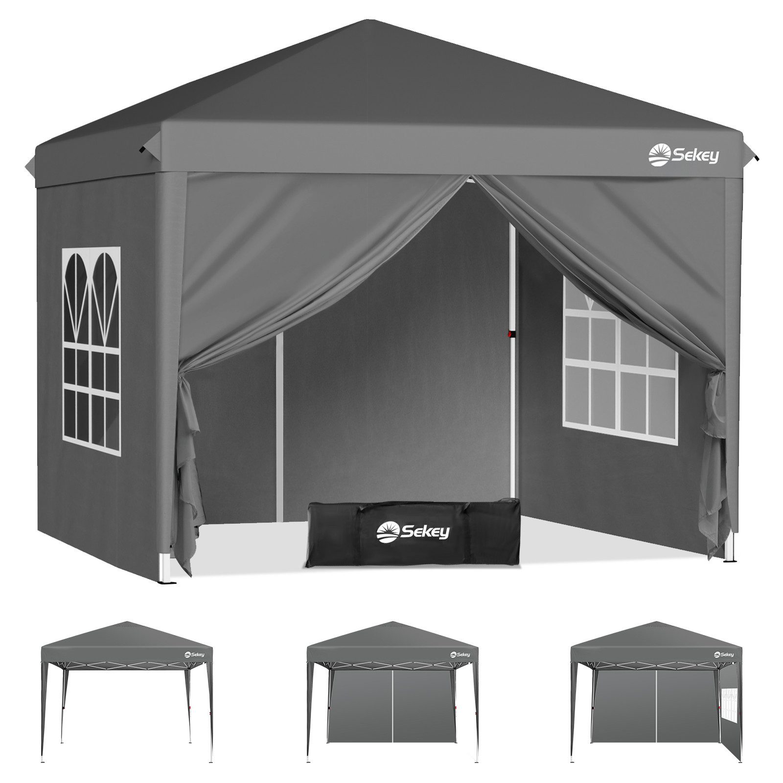 Sekey Faltpavillon 2x2/3x3/3x6 m, Gartenpavillon mit 4 Seitenteilen Partyzelt Wasserdicht, mit 4 Seitenteilen, Gartenpavillon 2 x 2 winterfest, für Garten Camping