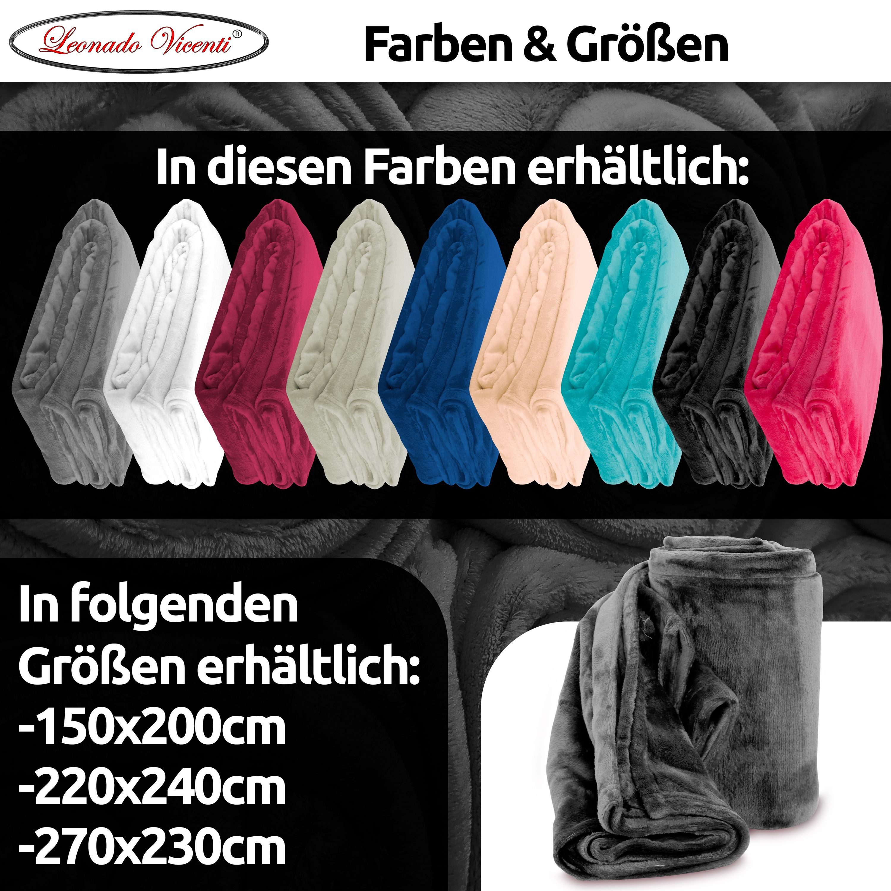 Wohndecke kuschelig warm, 2er Pack 150x200, Leonado Vicenti, Kuscheldecke flauschig weich, Einfarbig,2er Set