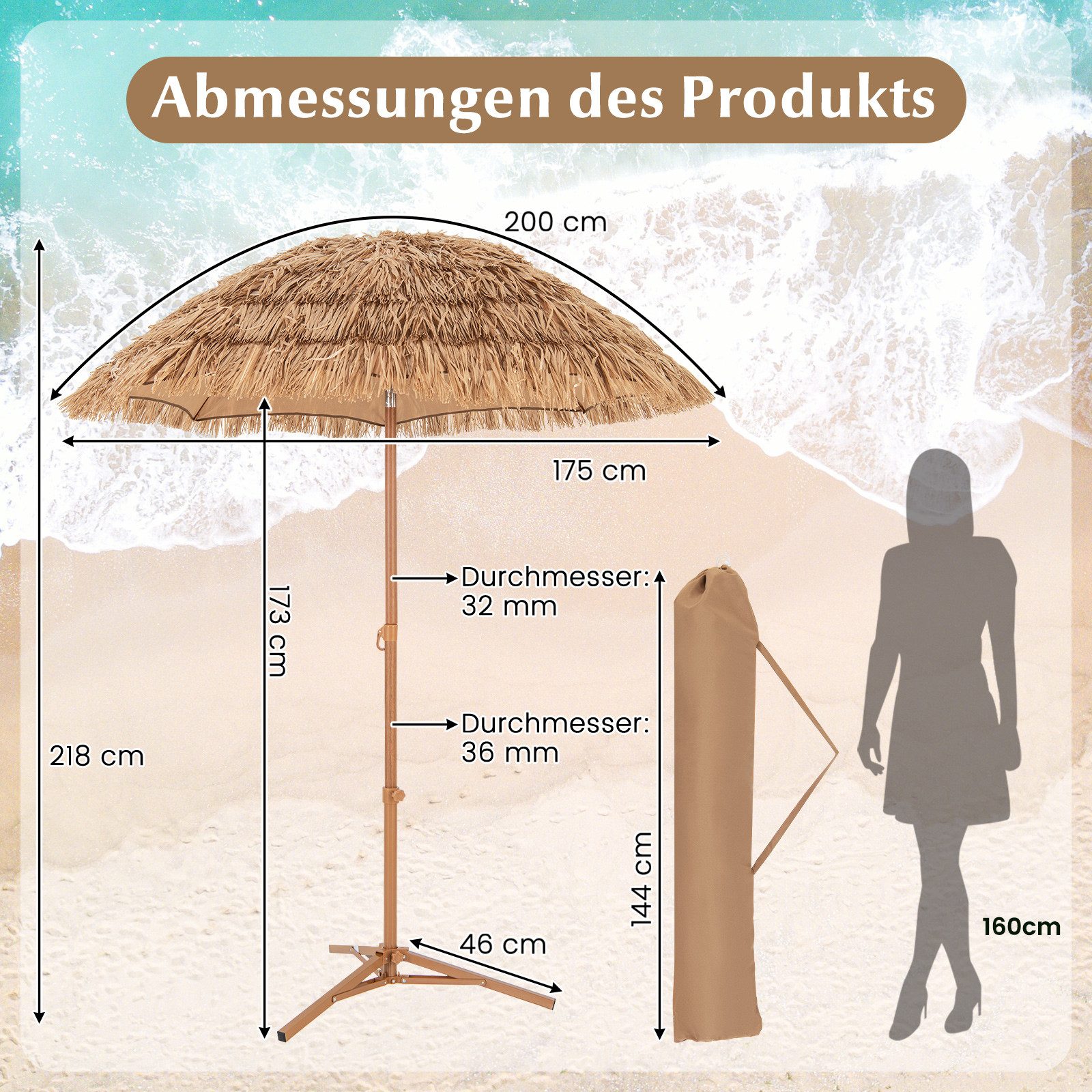 COSTWAY Sonnenschirm, Hawaii Gartenschirm neigbar & günstig online kaufen