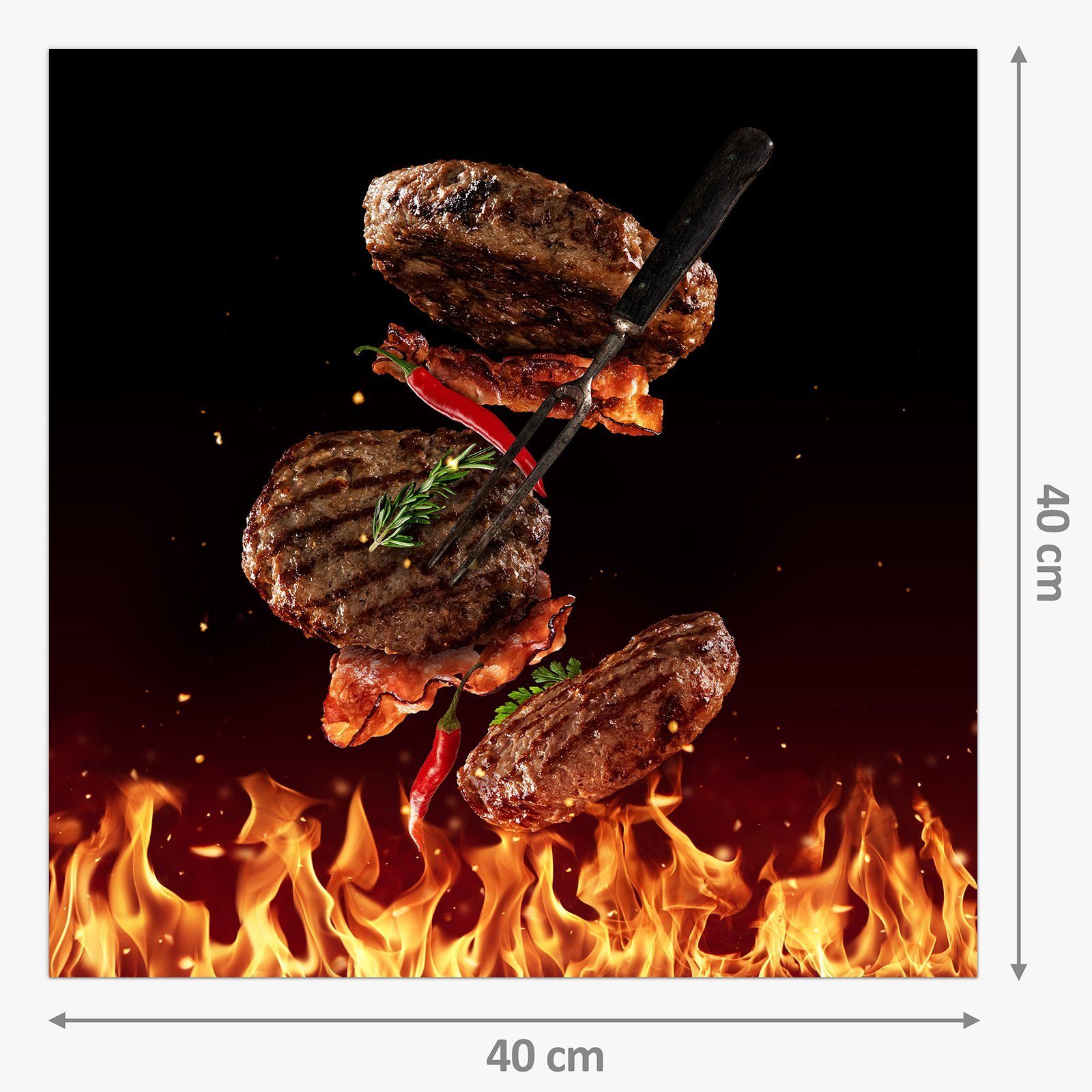 Primedeco Küchenrückwand Küchenrückwand Burger mit mit Motiv Glas Spritzschutz Grill Heisser