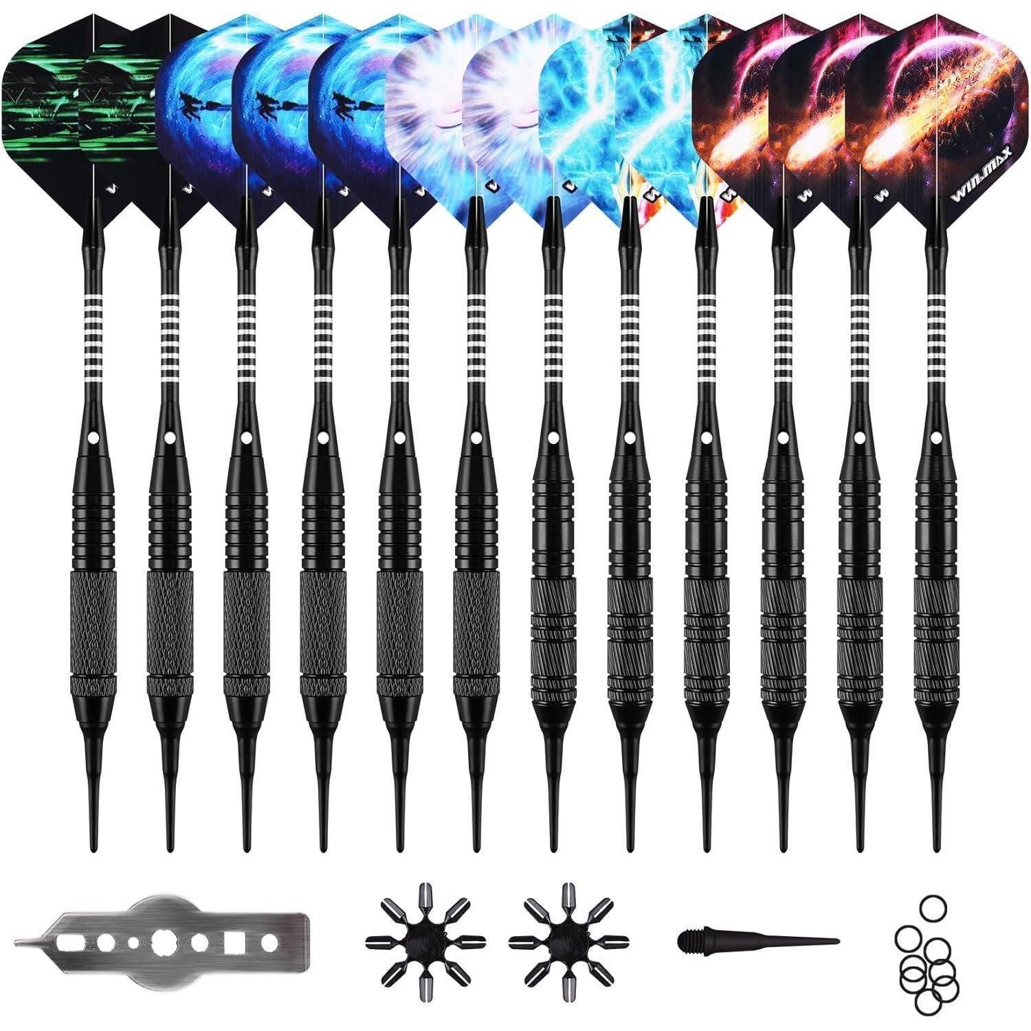 LuxusKollektion Softdarts Dartpfeile Softdarts 18 Gramm 12 Stück Kunststoffspitze schwarz 2024