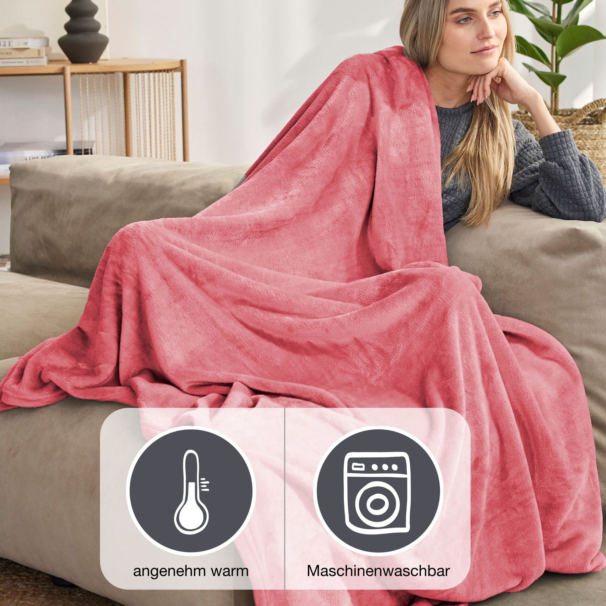 Wohndecke Uni Fleecedecke Olbia, einfarbige Kuscheldecke, IBENA, einfarbig schick, Kuscheldecke – Bild 3 von 4