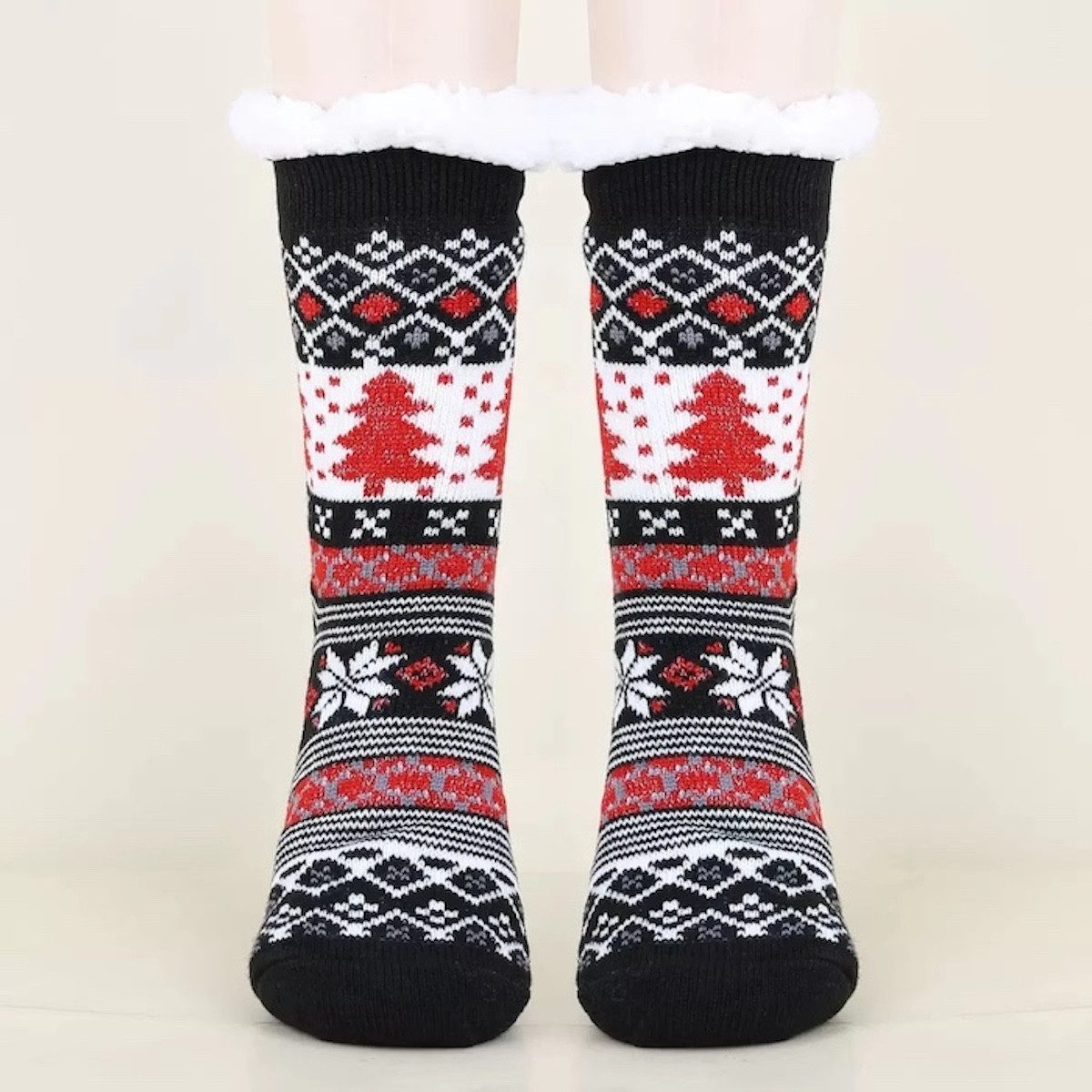 Kuschelsocken Weihnachtssocken schwarz Haussocken Socken Damen gefüttert Gr. 35-41