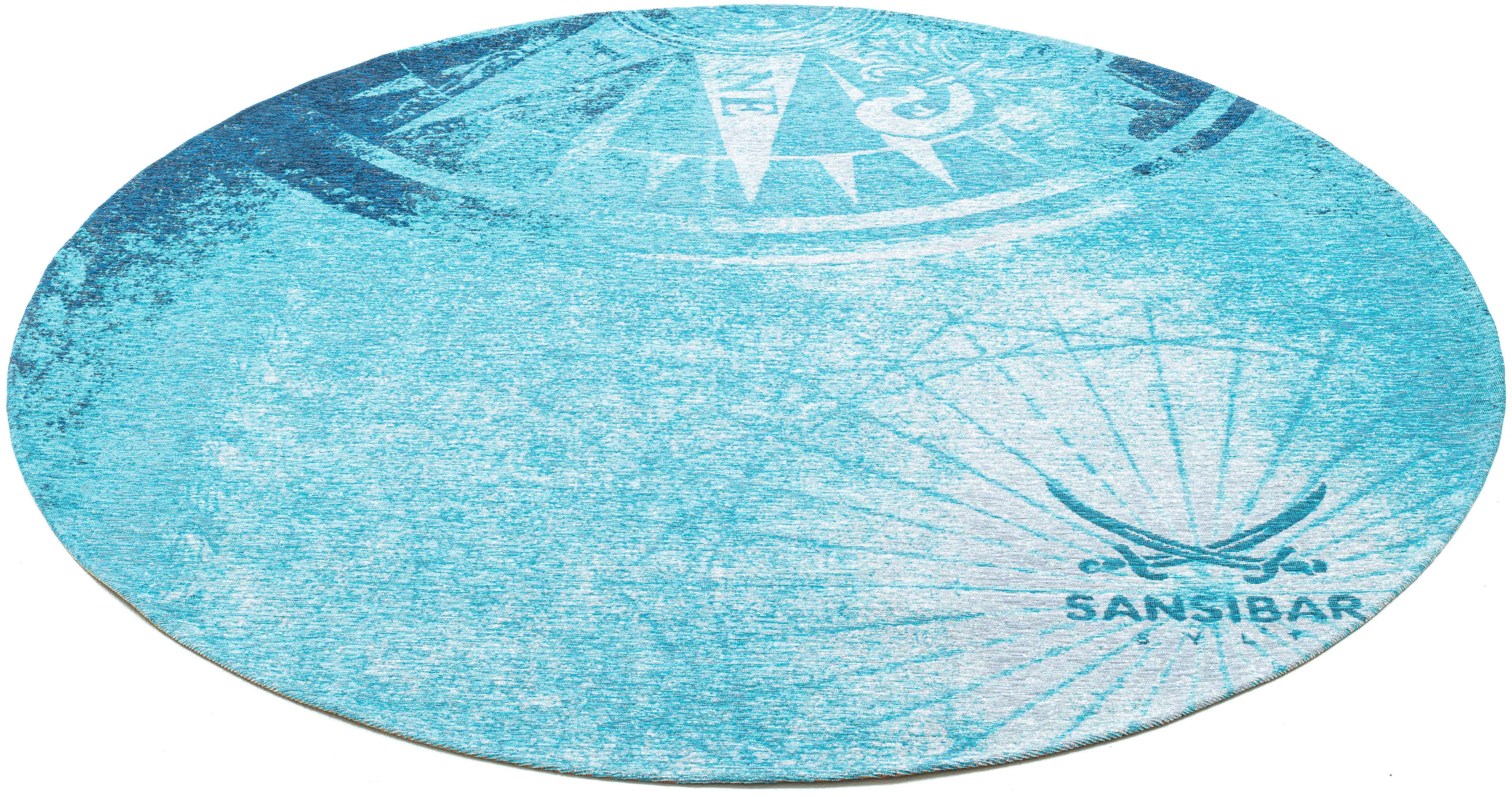 Sansibar Teppich Keitum 011, rund, Höhe: 3 mm, Flachgewebe, modernes Design, Motiv Kompass