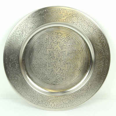 Casa Moro Tablett Marokkanisches Serviertablett Hoyam Silber aus Marrakesch, Metall, (Eid Mubarak, 1-tlg), Ramadan Teetablett Dekotablett