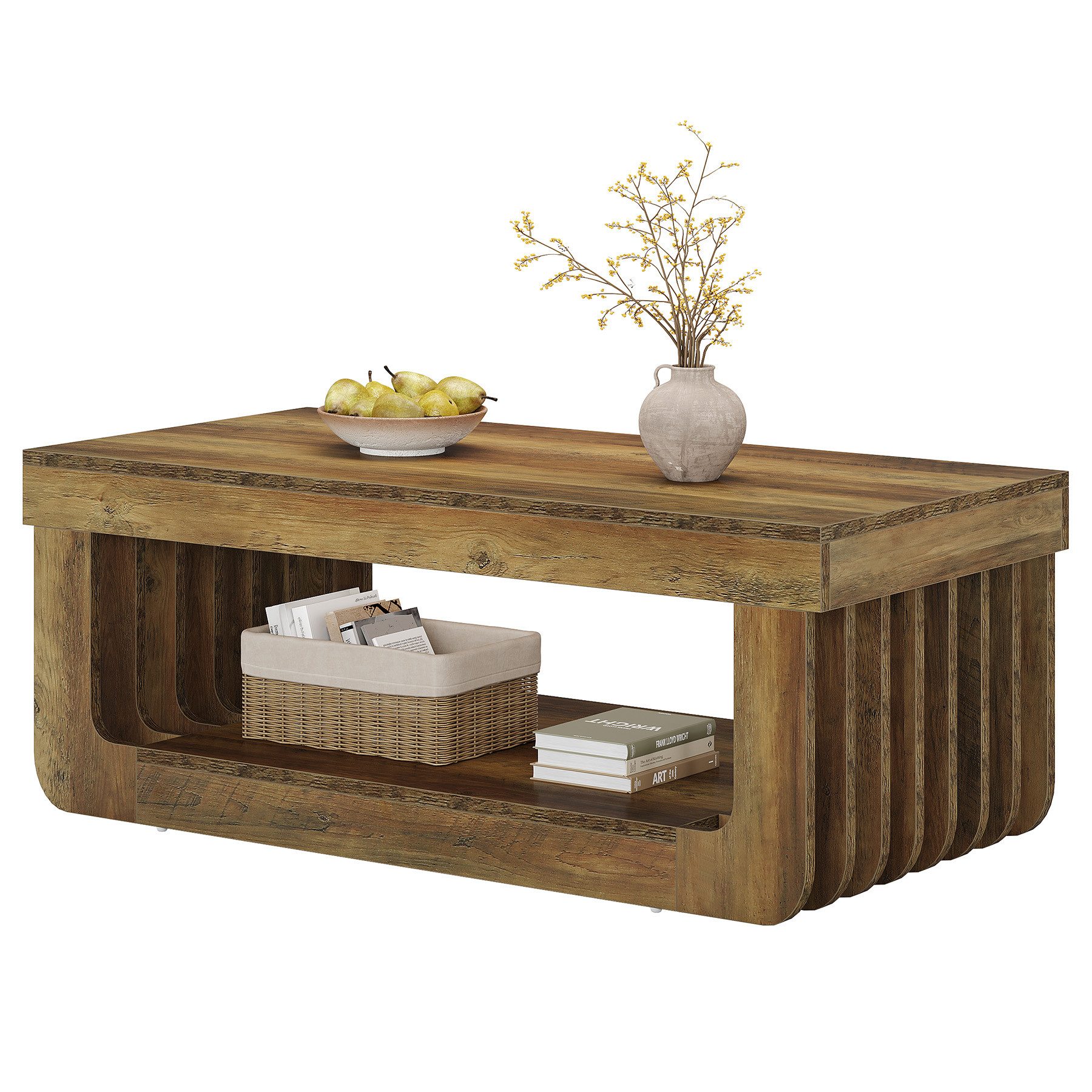 Tribesigns Couchtisch 120x60cm Rechteck Wohnzimmertisch, 2-Tier hölzerne Mi günstig online kaufen