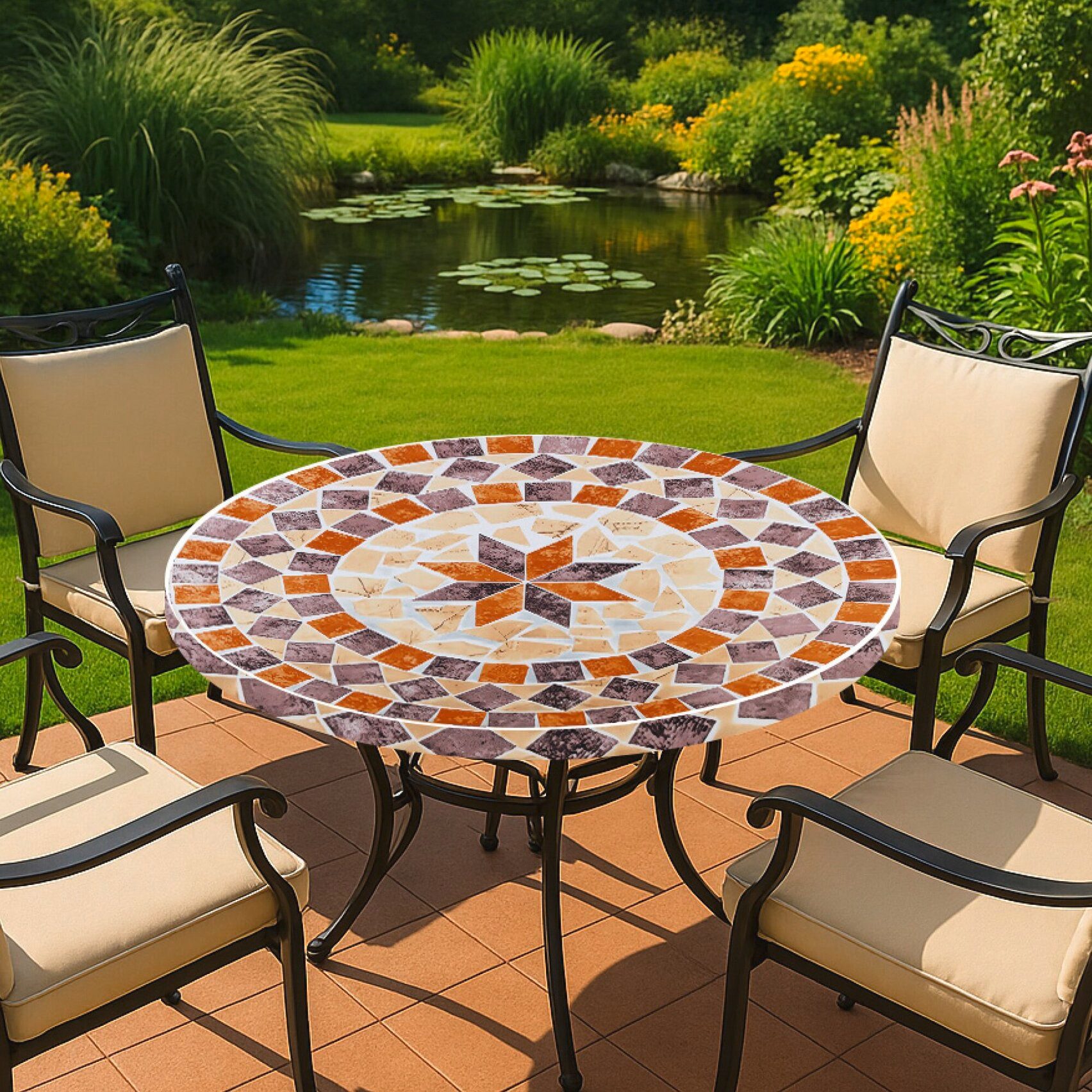 Maximex Gartentischdecke Spann-Tischdecke Mediterran, Ø 85-105 cm, abwaschbar, wetterfest